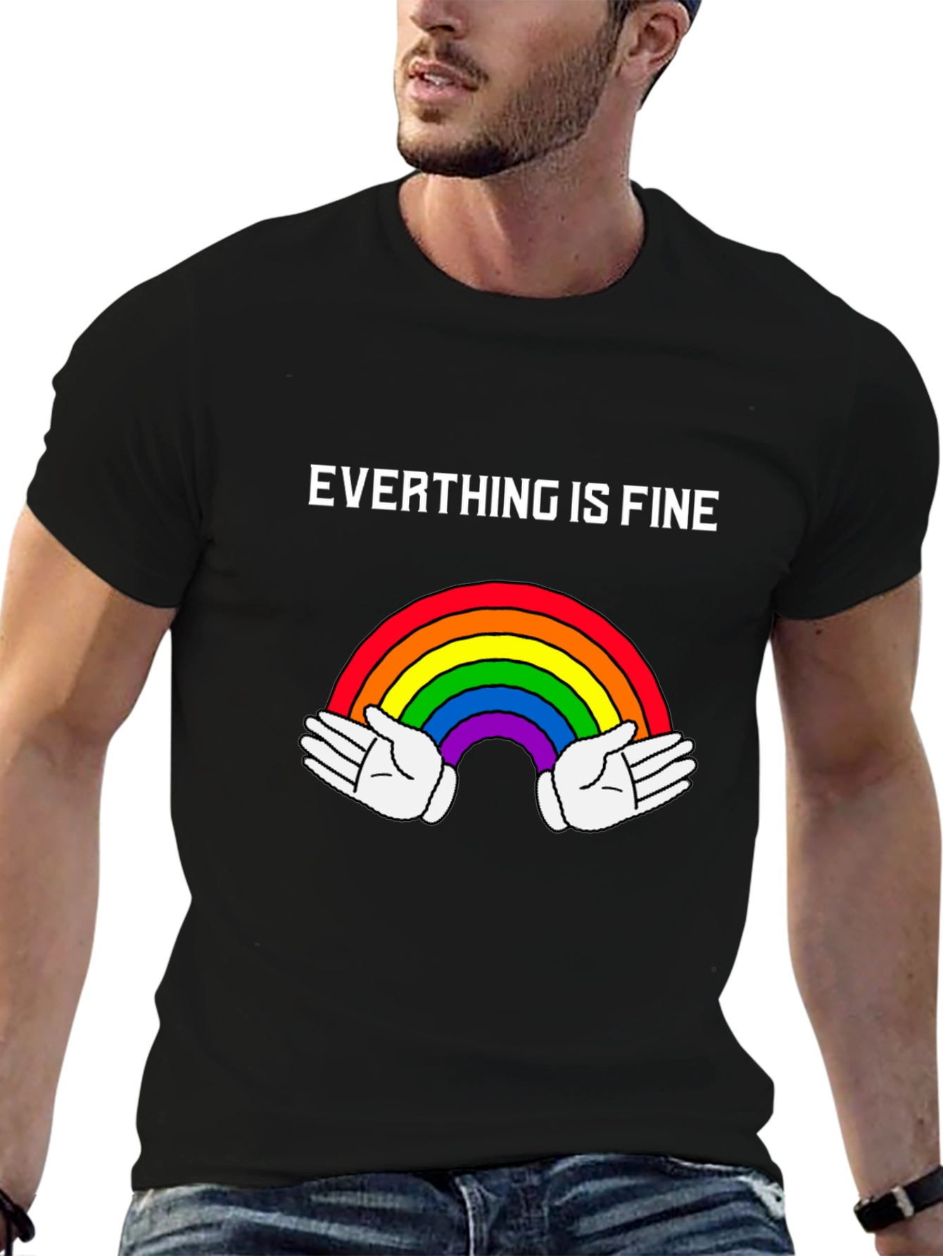 Black Everything is Fine Rainbow T-Shirt - Unisex Cotton Tee view 6