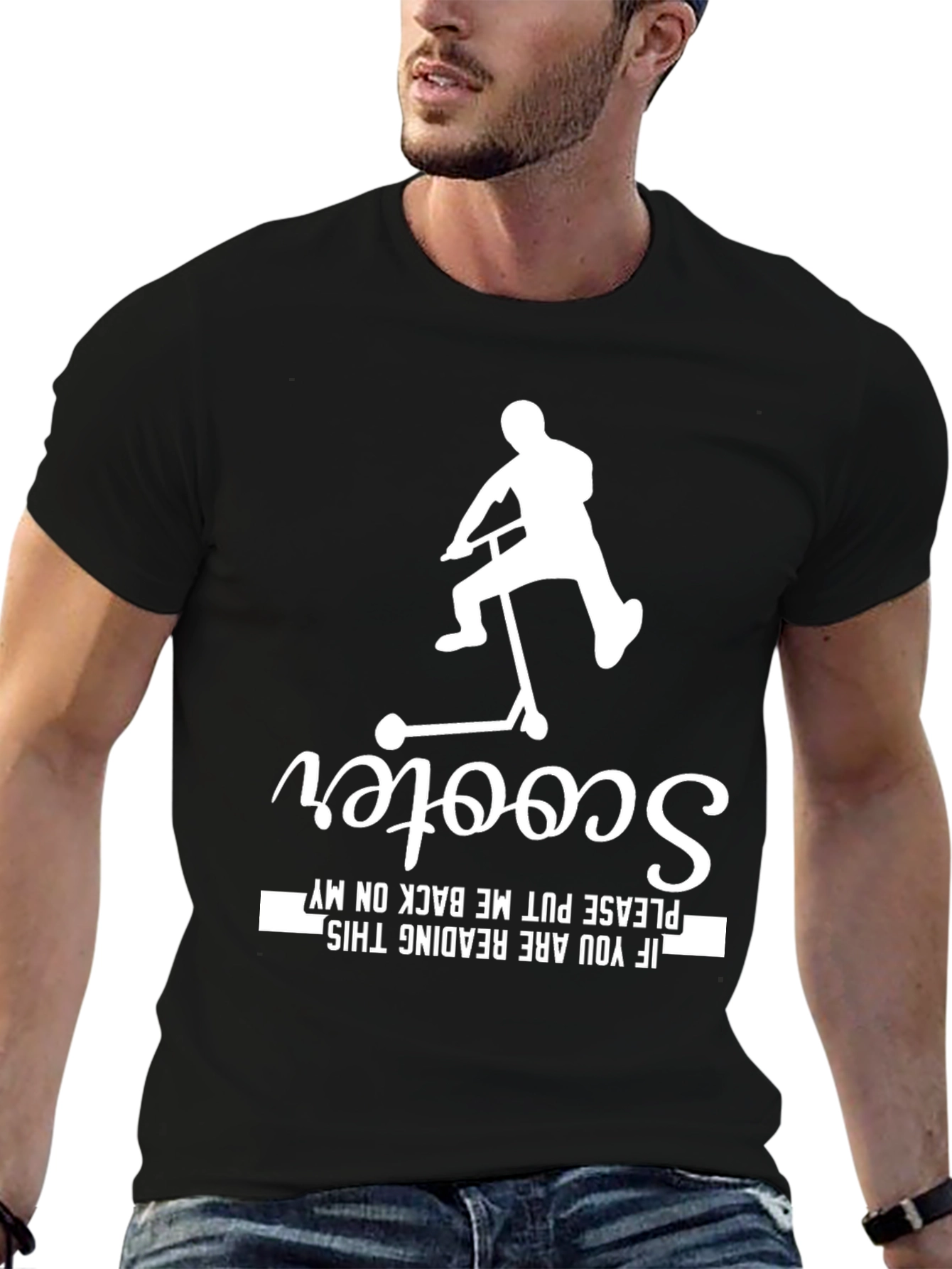 Black Funny Scooter Rider T-Shirt - Please Put Me Back On My Scooter view 6