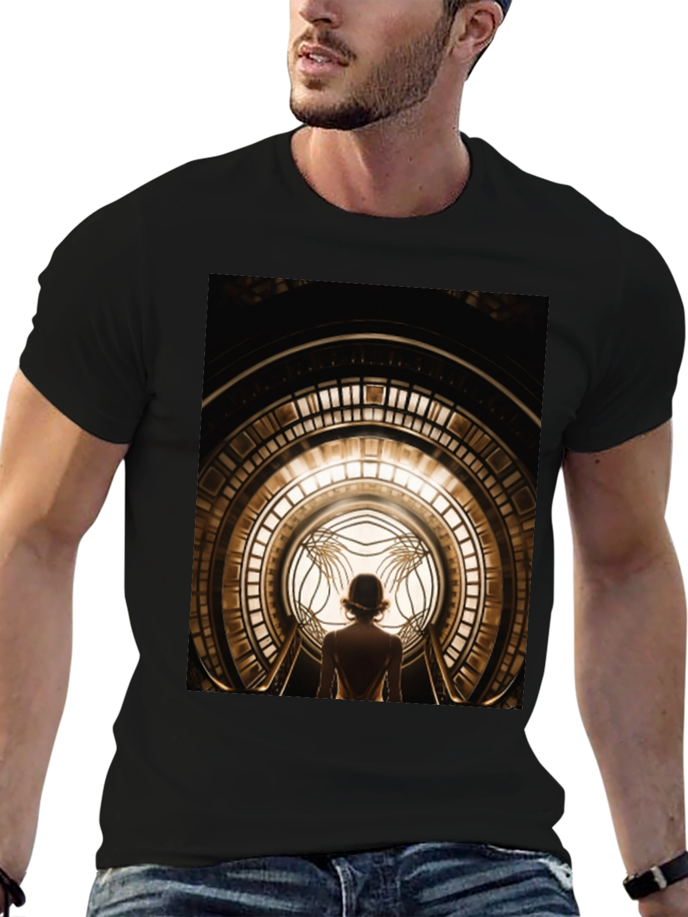 Black Art Deco Portal Graphic Tee - Unique Design view 6