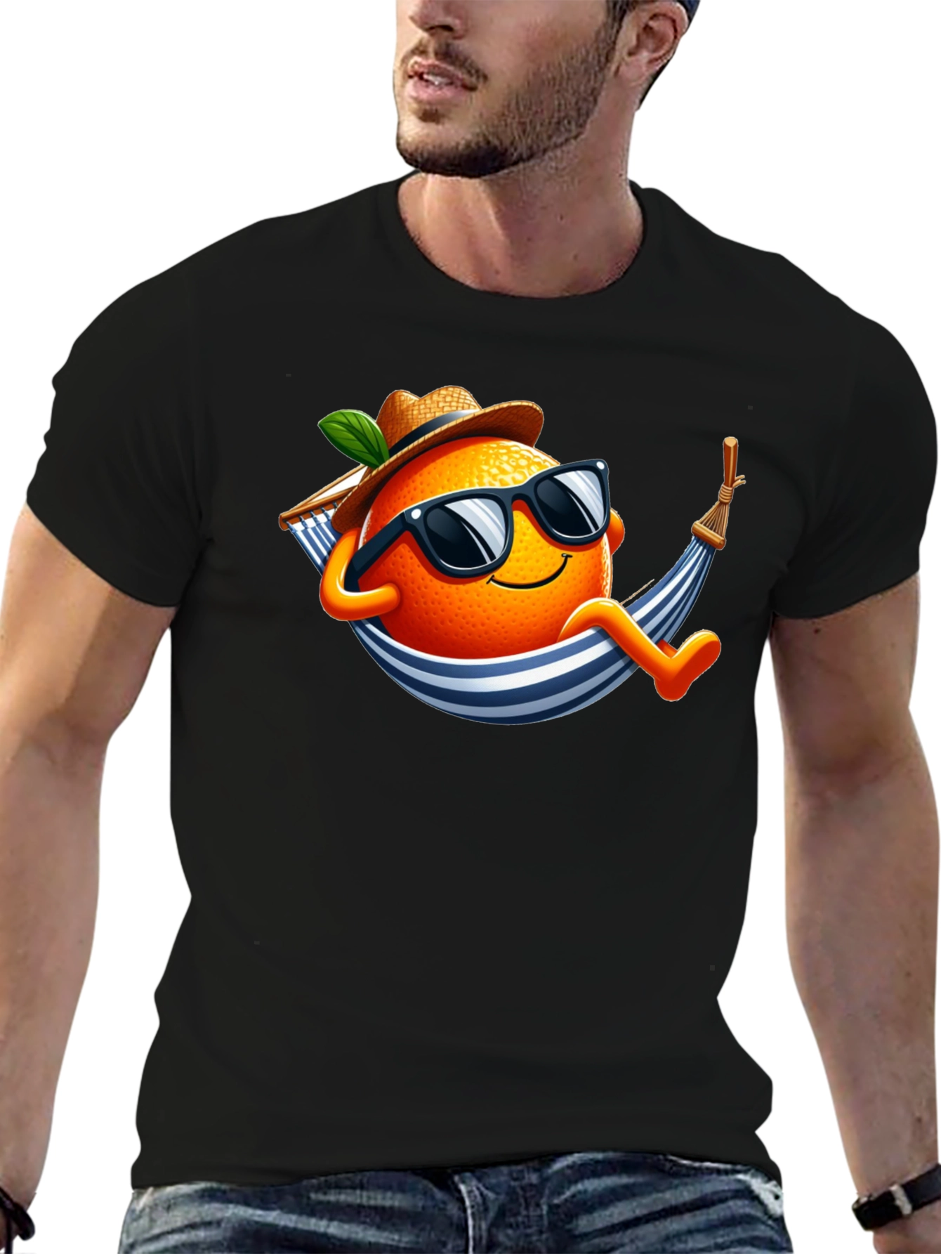 Black Relaxing Orange T-Shirt: Summer Vibes view 6