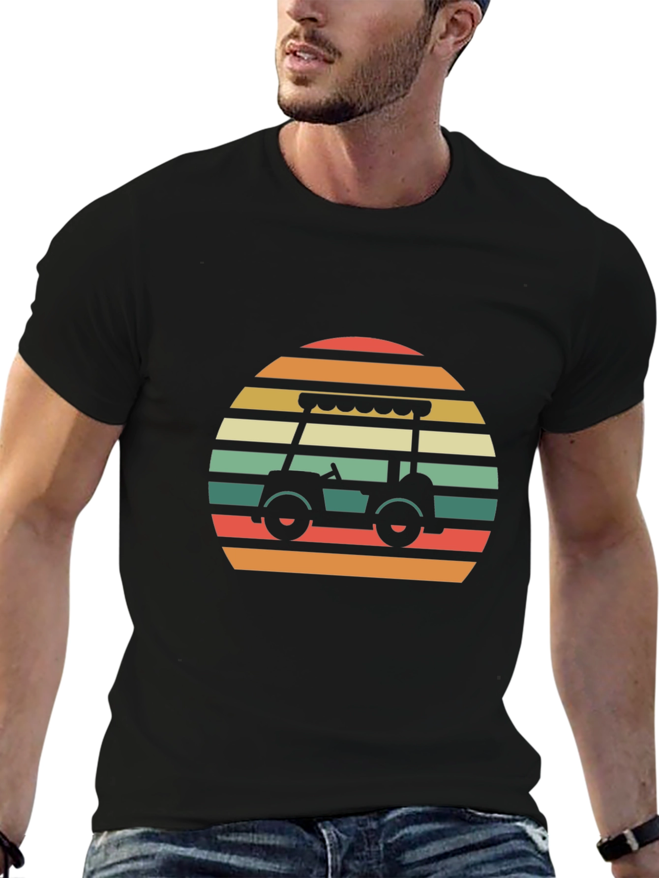 Black Retro Golf Cart T-Shirt view 6