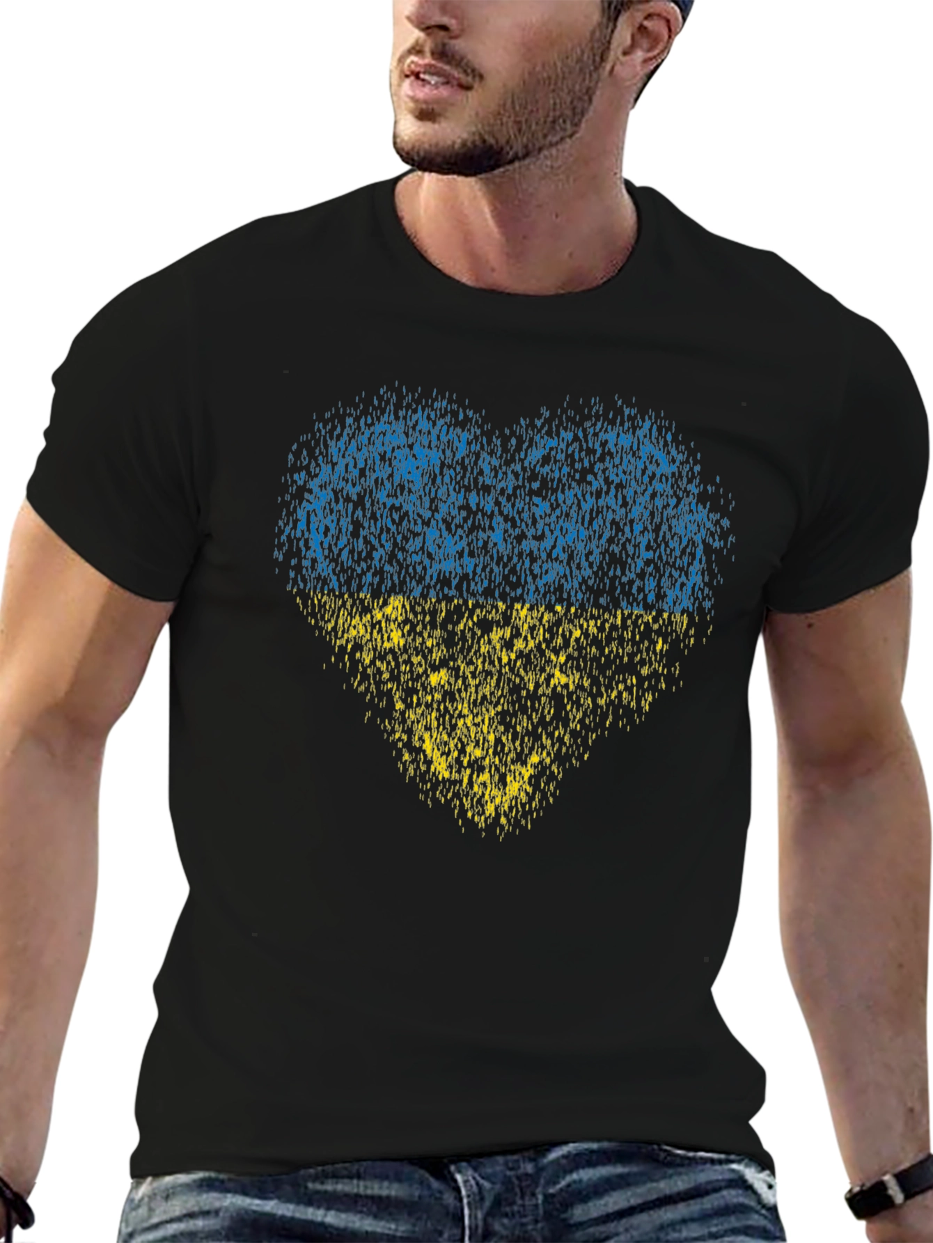 Black Ukraine Heart Flag Graphic T-Shirt - Black view 6