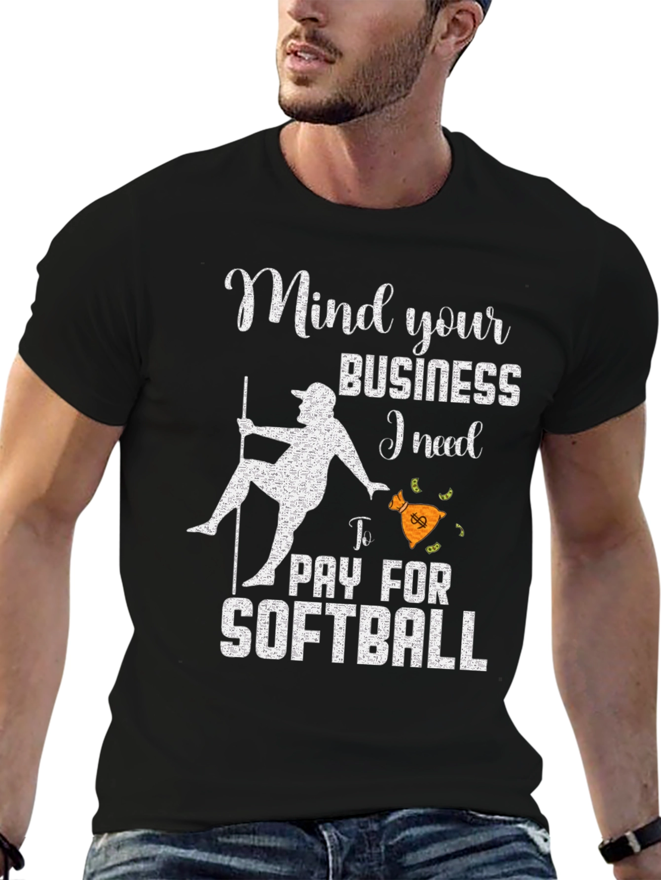 Black Mind Your Business Softball T-Shirt view 6