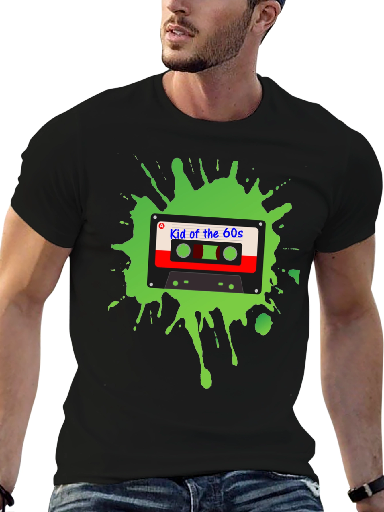 Black Retro "Kid of the 60s" Cassette Tape Graphic T-Shirt view 6