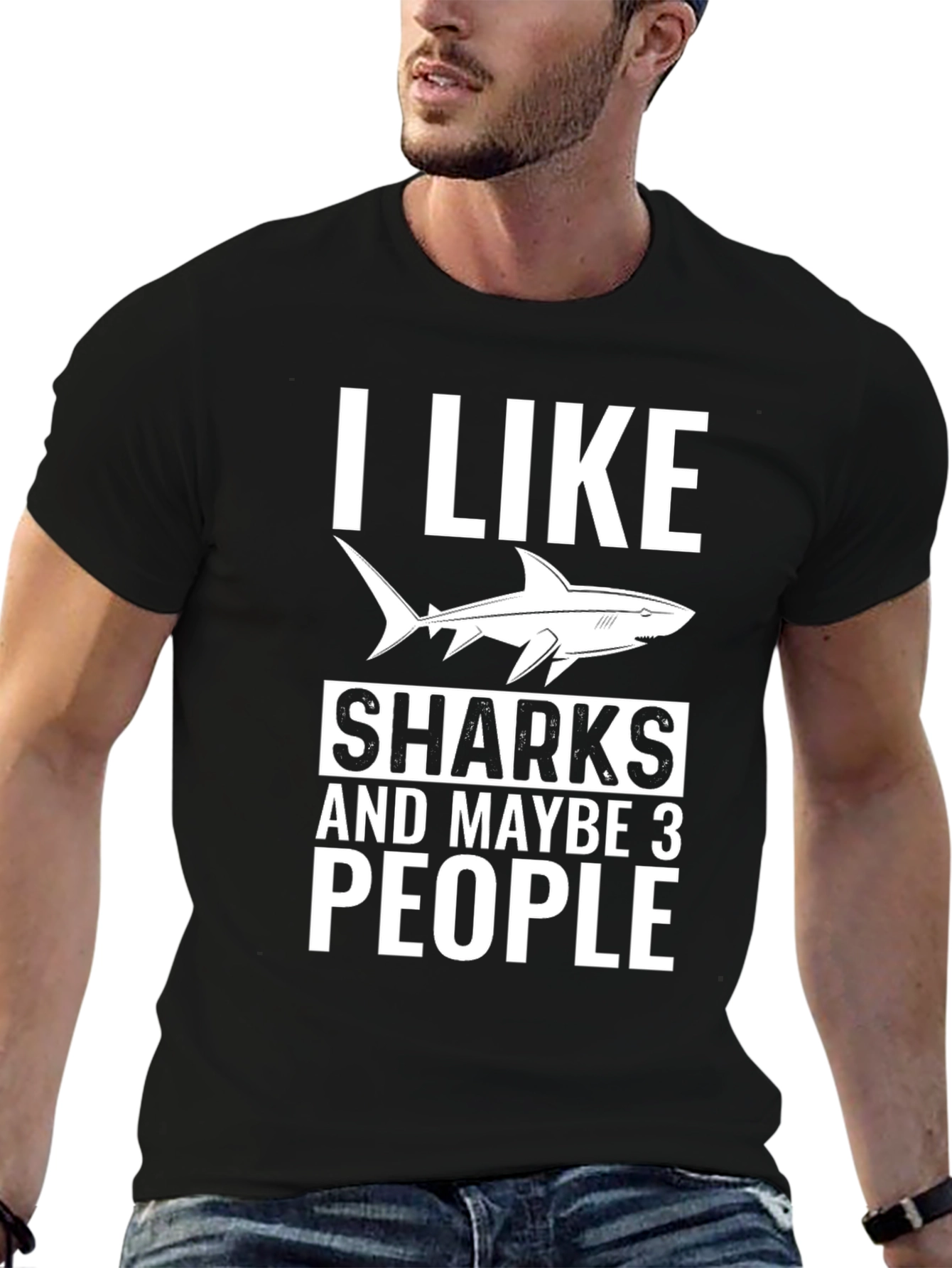 Black I Like Sharks and Maybe 3 People T-Shirt view 6