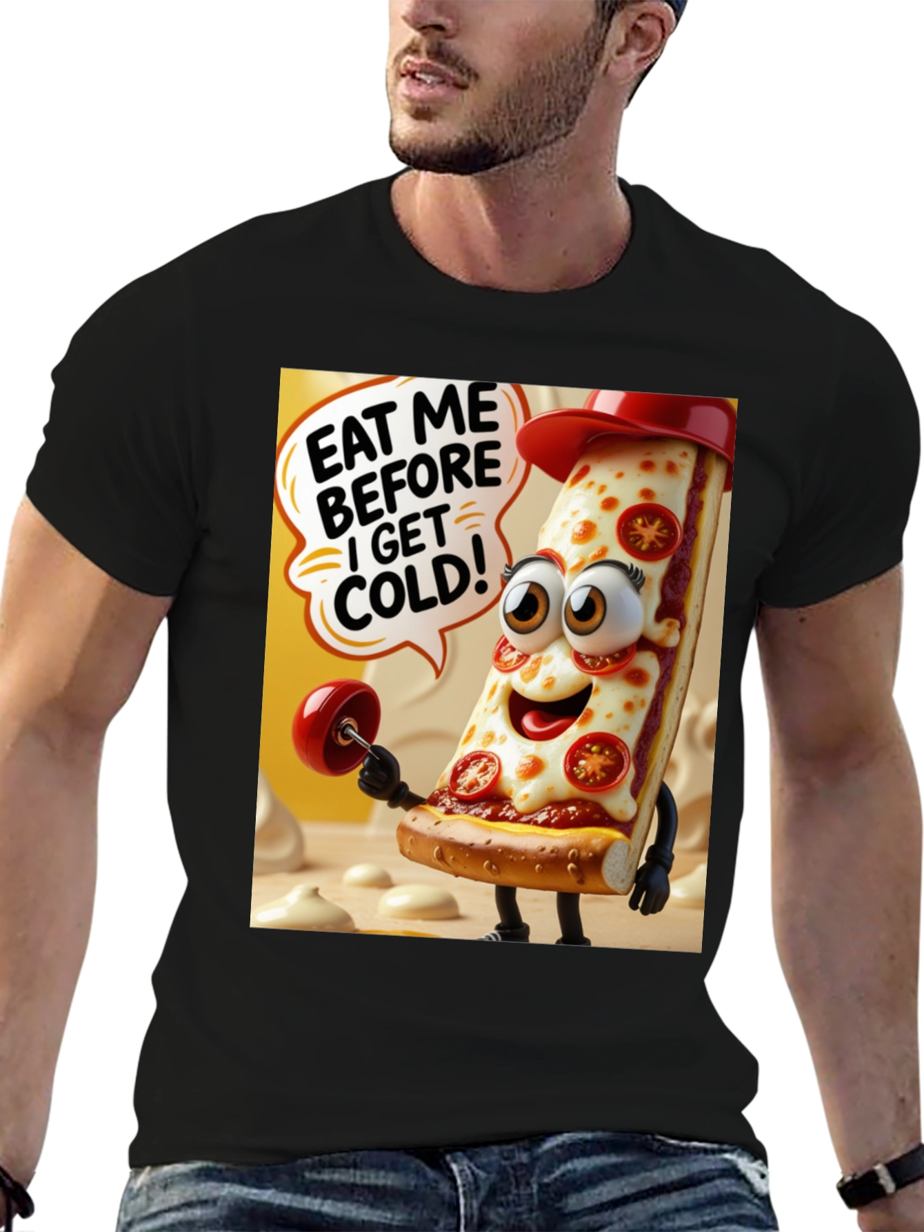 Black Pizza Lover's Graphic T-Shirt view 6