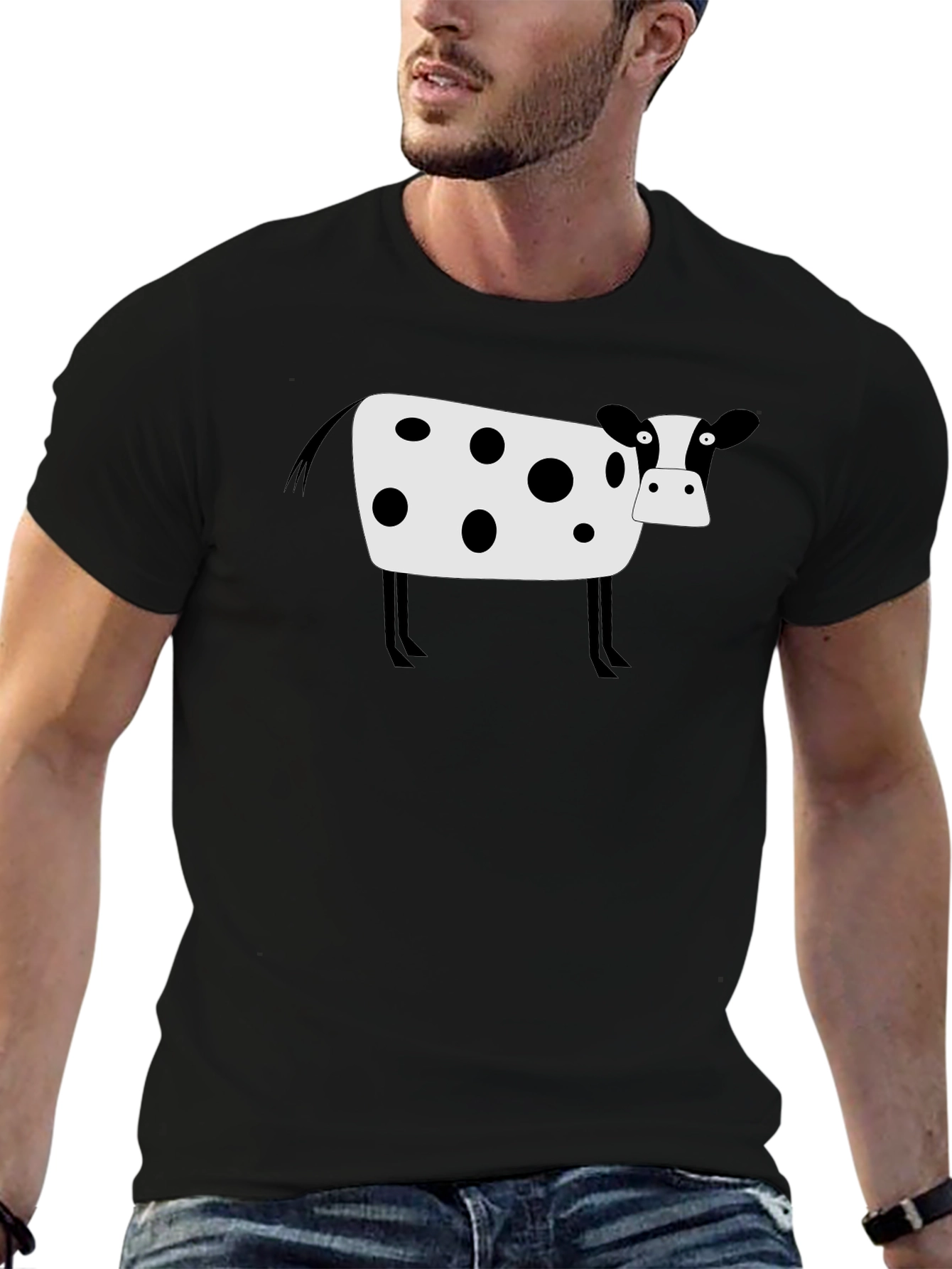 Black Cow Graphic Tee - Black Cotton Blend Casual T-Shirt view 6