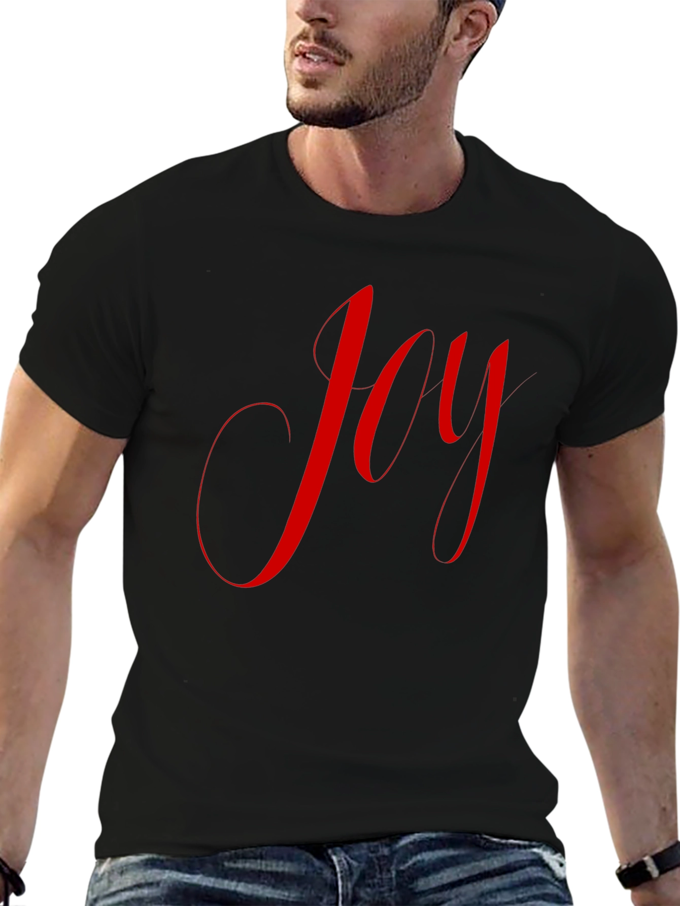 Black Joyful Red Script on Black T-Shirt view 6