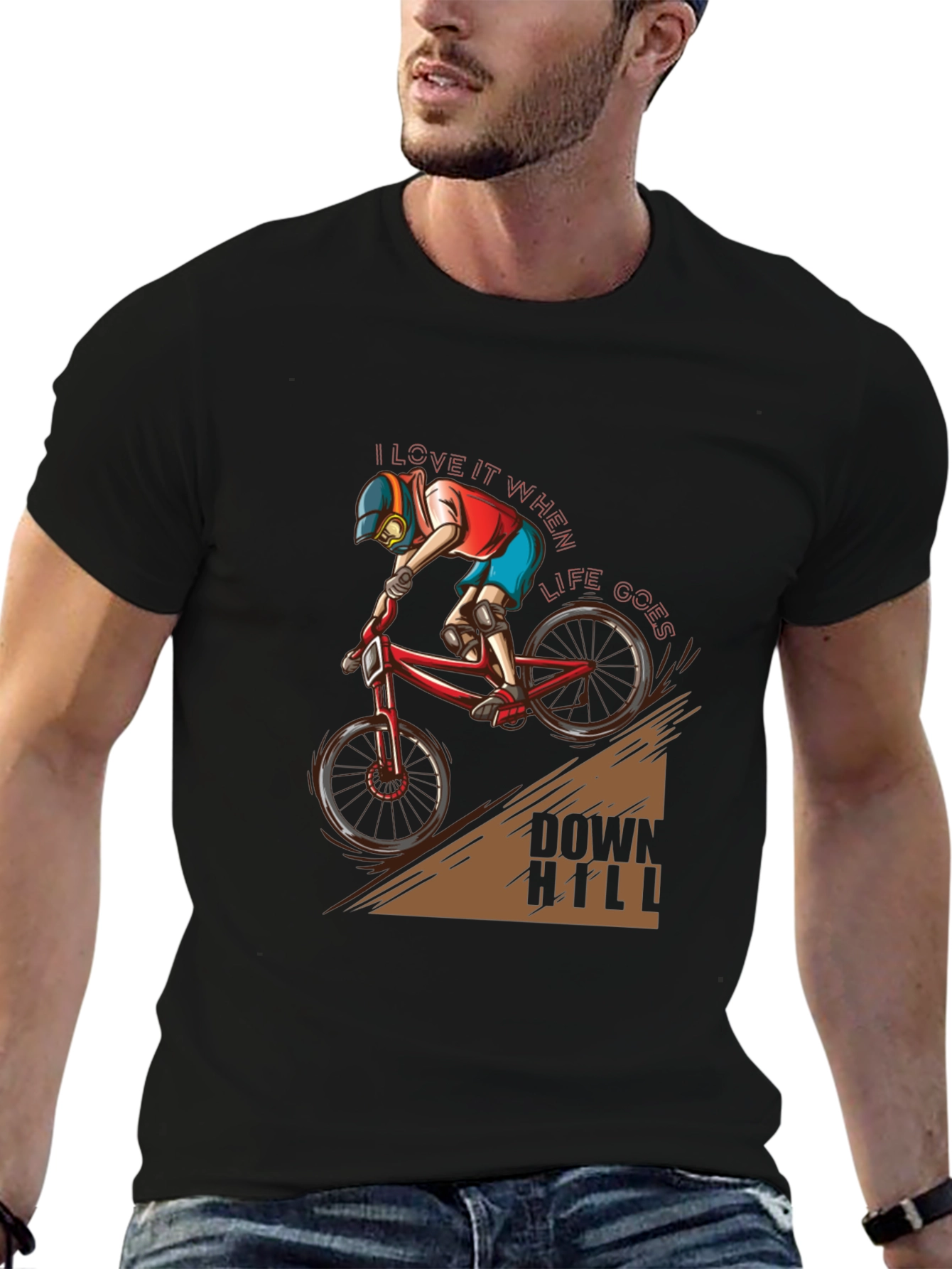 Black Downhill Biker T-Shirt - I Love it When Life Goes Downhill view 6