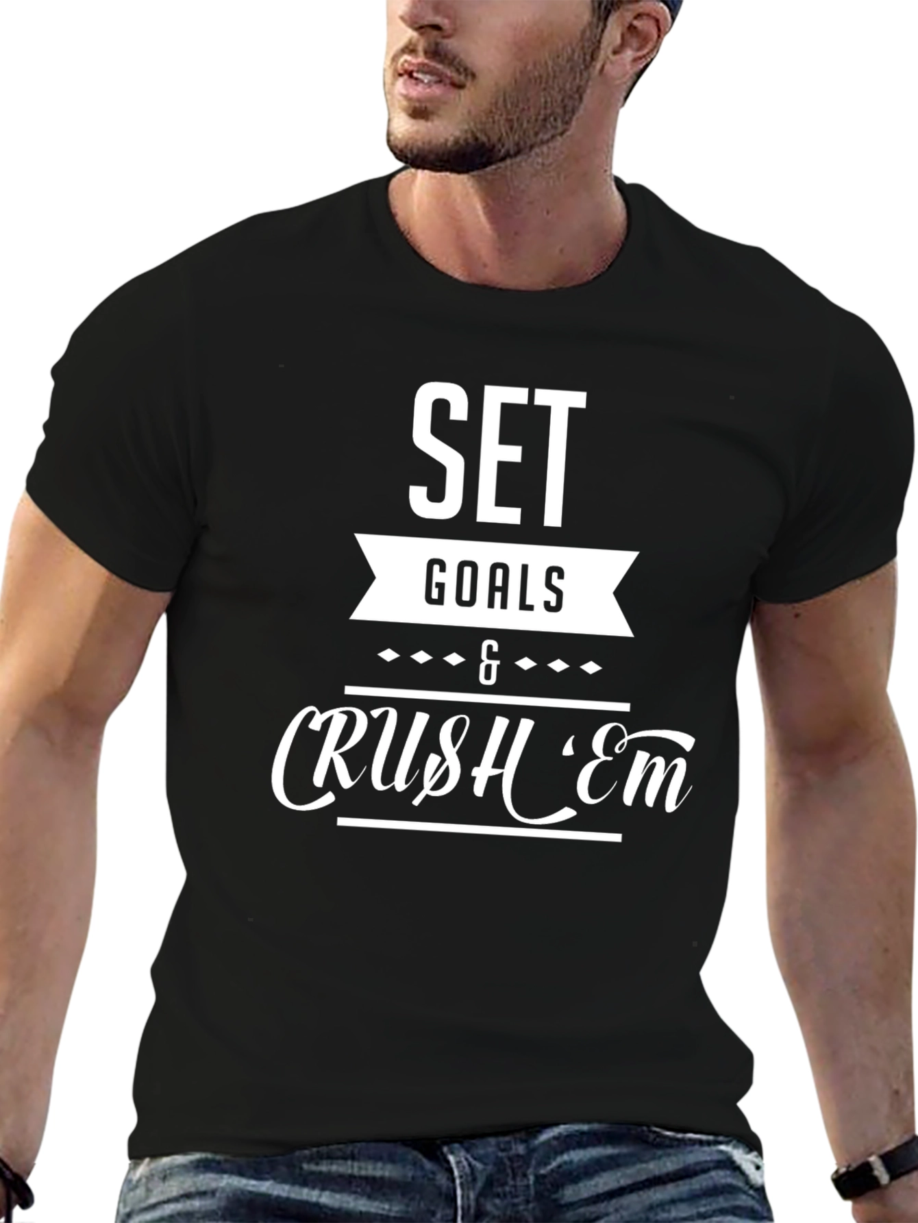 Black Set Goals & Crush 'Em Black Graphic T-Shirt view 6