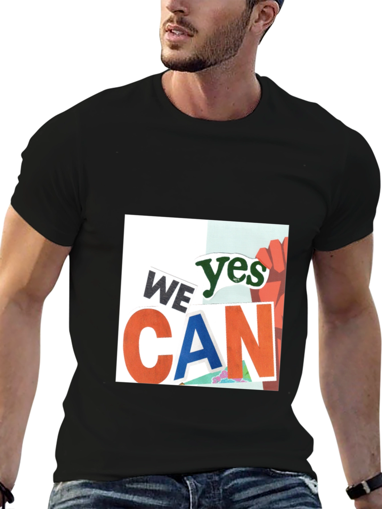 Black We Yes Can Graphic Print Black T-Shirt view 6