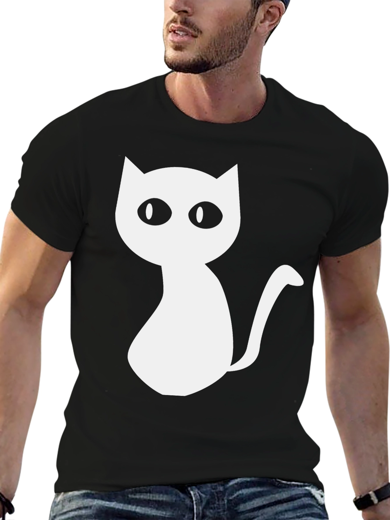 Black Cute Cat Graphic Tee - Unisex Black T-Shirt view 6