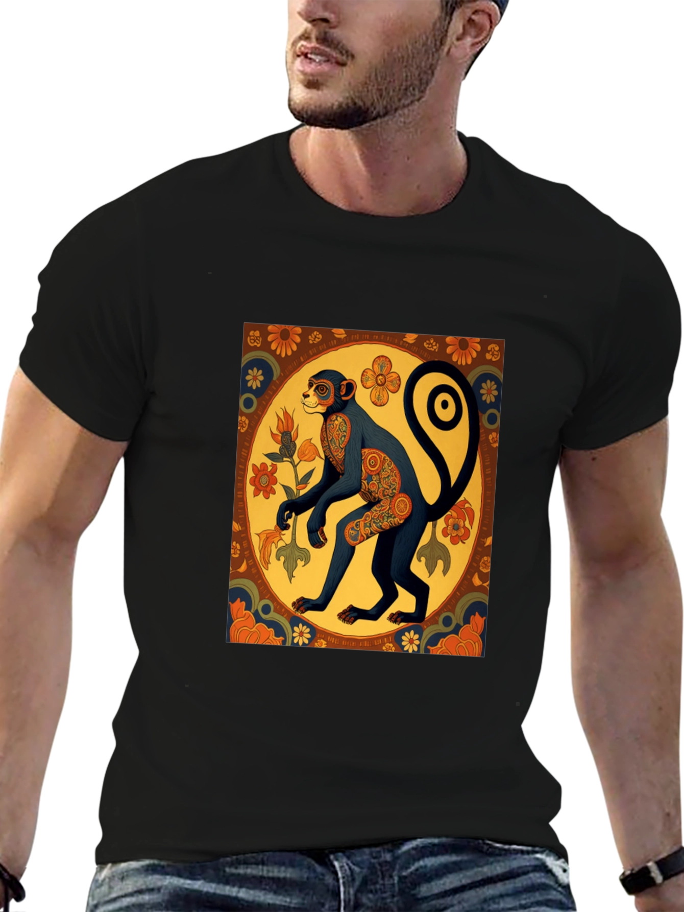 Black Retro Monkey Art Graphic Tee view 6