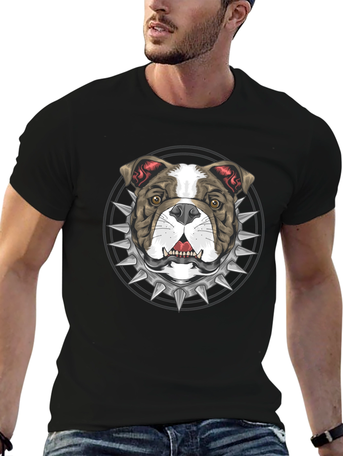 Black Bulldog Spike Collar Graphic Tee - Bold Streetwear Style view 6