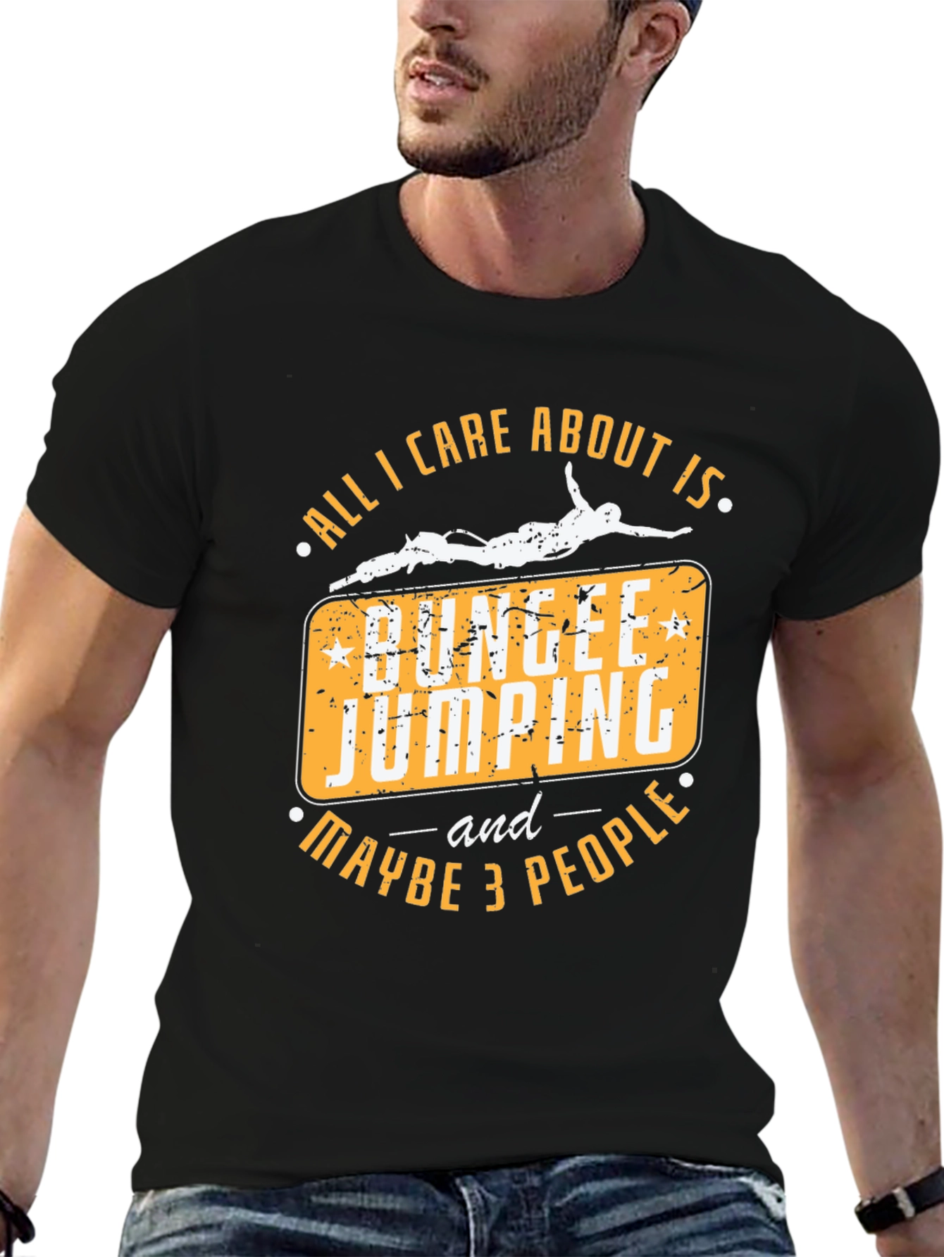 Black Bungee Jumping T-Shirt - All I Care About Is Bungee Jumping and Maybe 3 People view 6