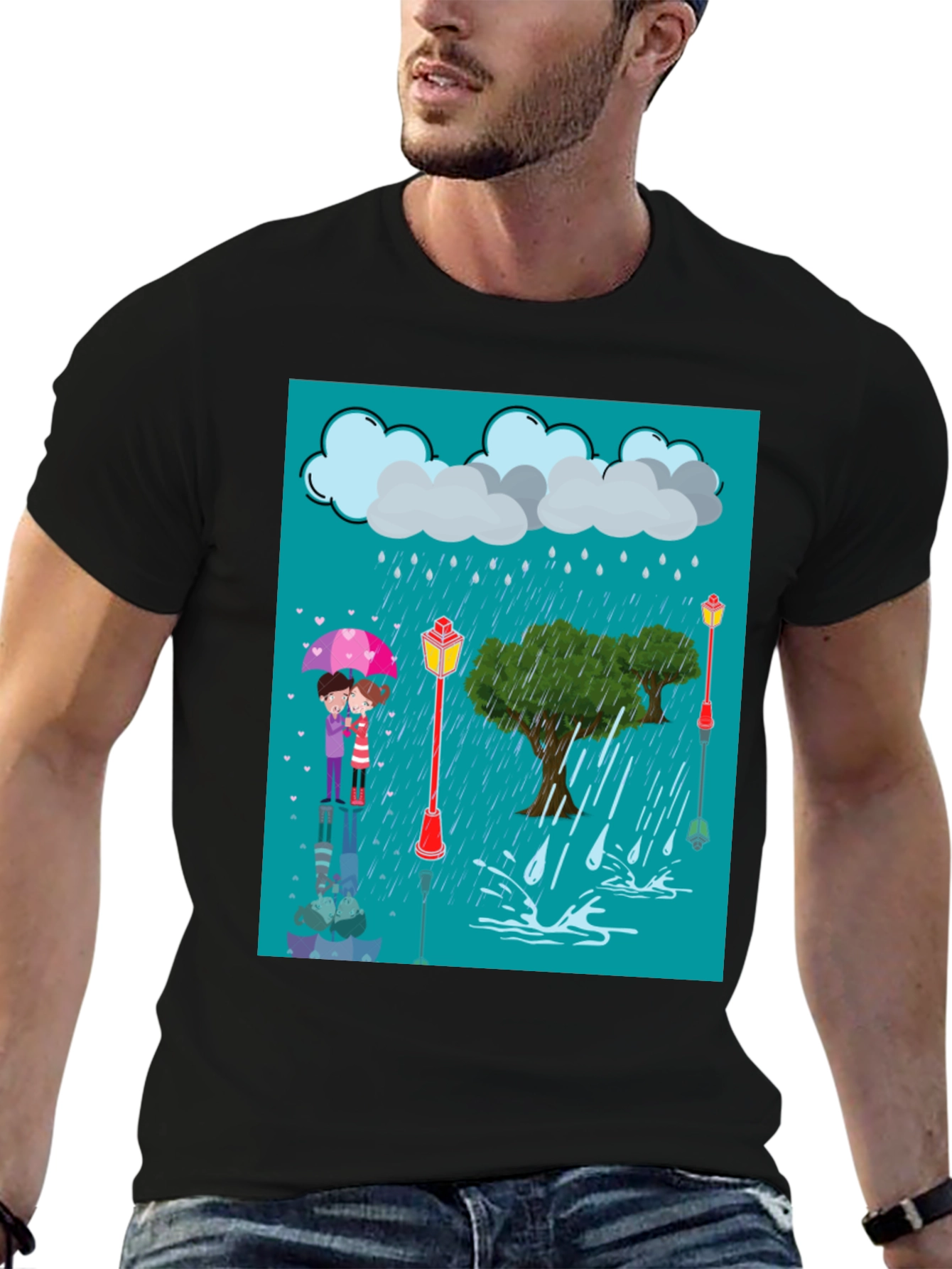 Black Rainy Day Lovers T-Shirt view 6