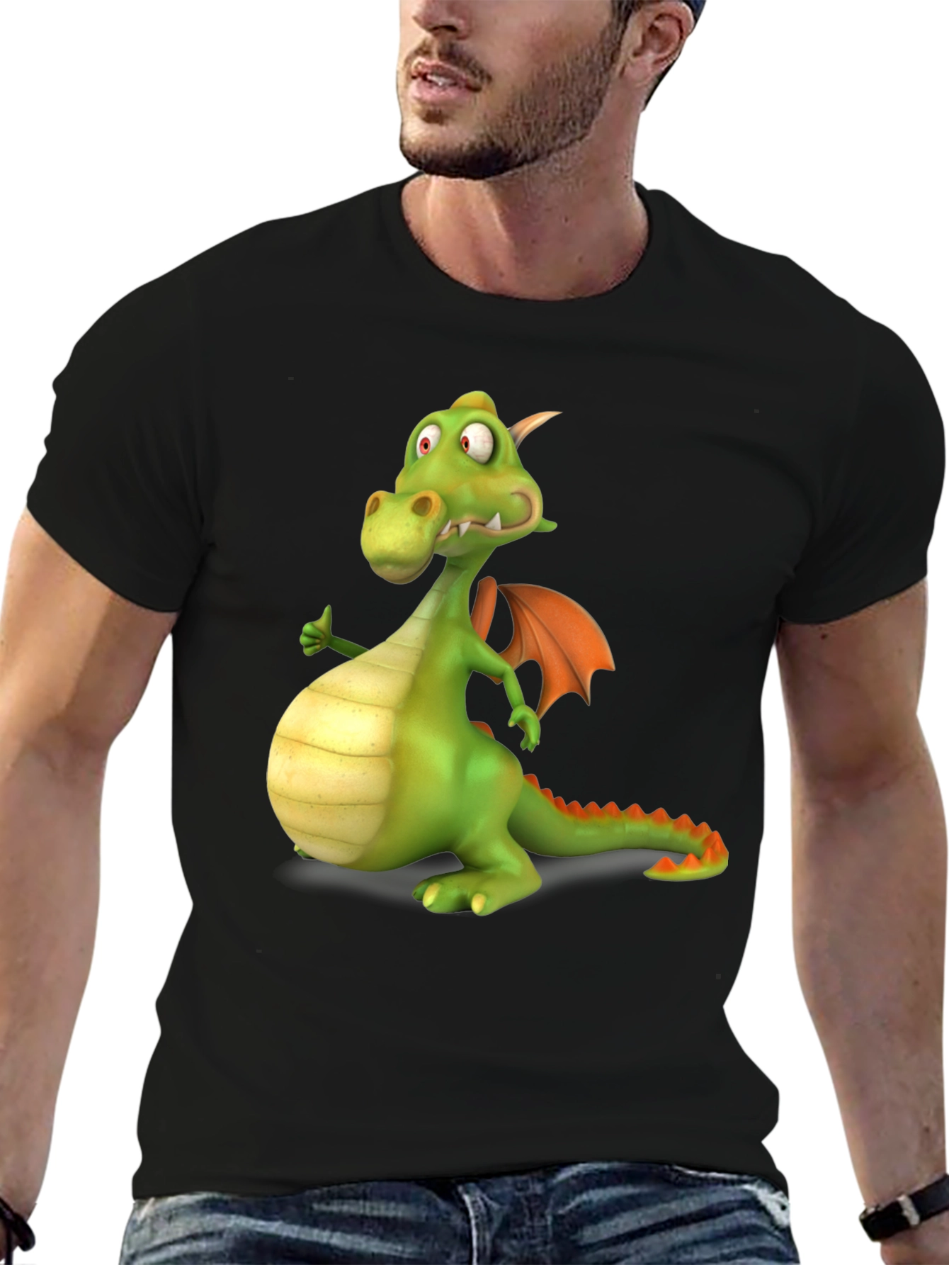 Black Funny Dragon Graphic Tee - Black Cotton T-Shirt view 6