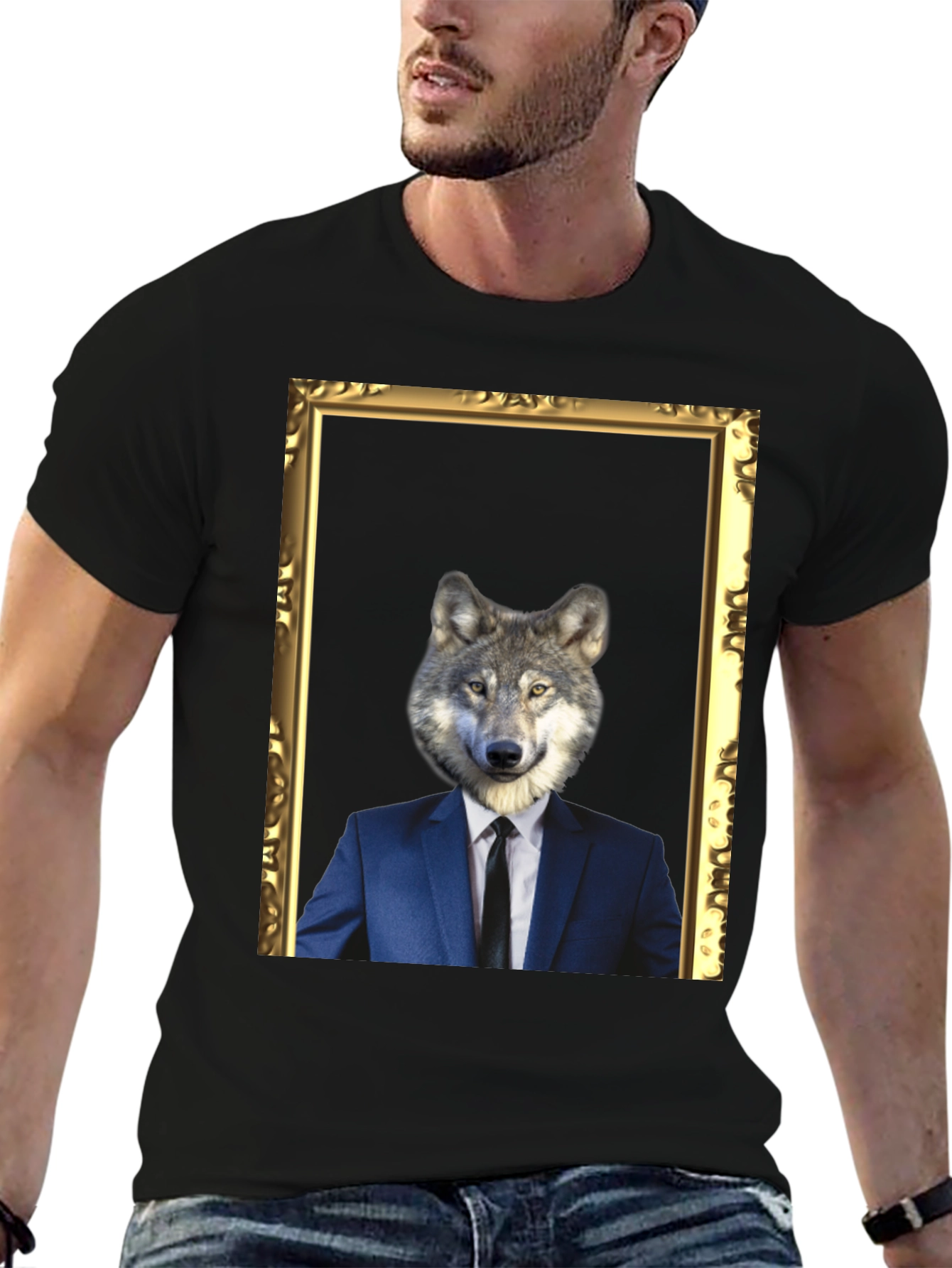 Black Wolf in Suit T-Shirt - Unique Graphic Tee view 6
