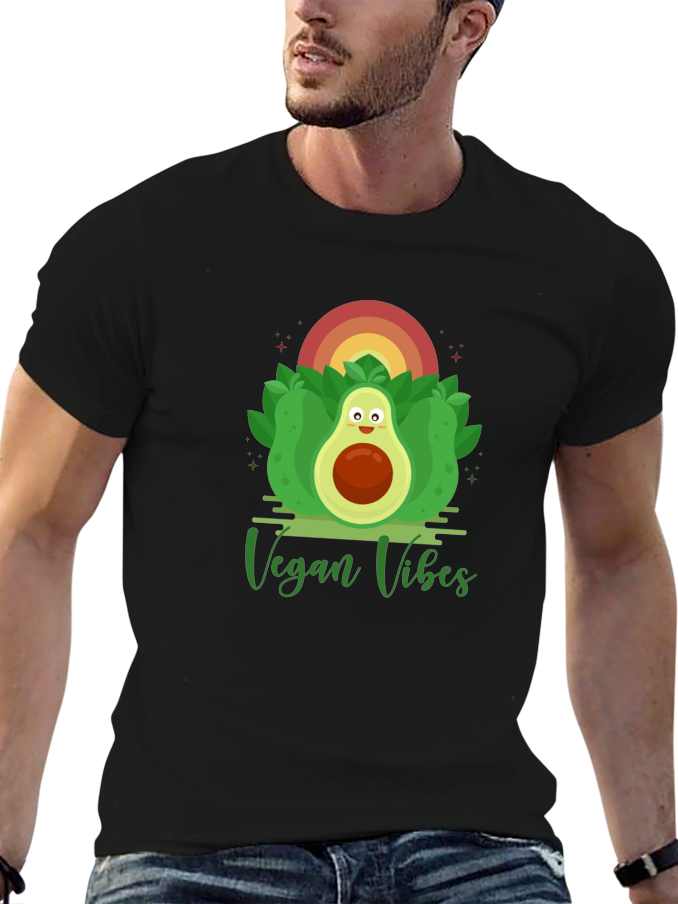 Black Vegan Vibes Graphic Tee - Avocado Design view 6