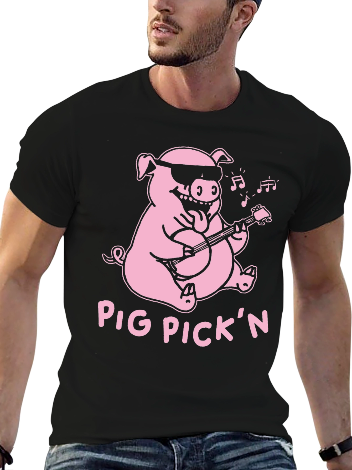 Black Pig Pickin' Graphic Tee - Black Cotton T-Shirt view 6