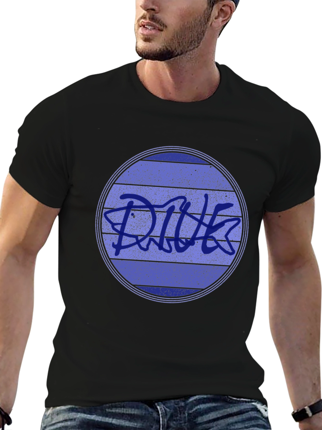 Black Retro DIVE Graphic Tee - Black Cotton Blend view 6