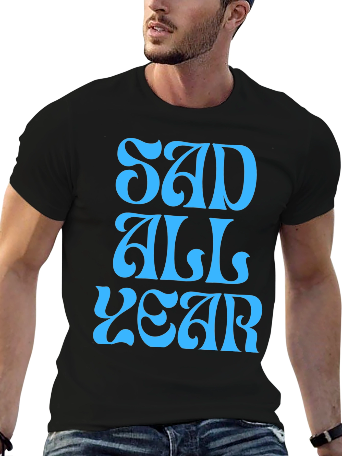 Sad All Year Graphic T-Shirt - Black - 6