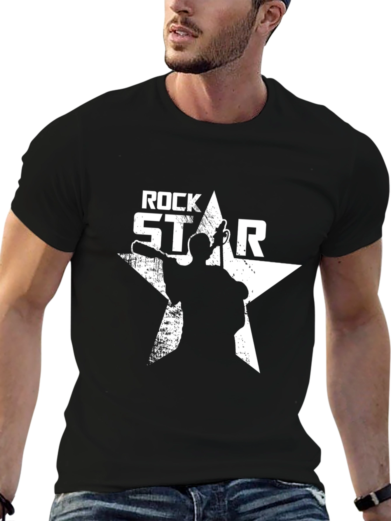 Black Rock Star Graphic Print Crew Neck Men's T-Shirt view 6