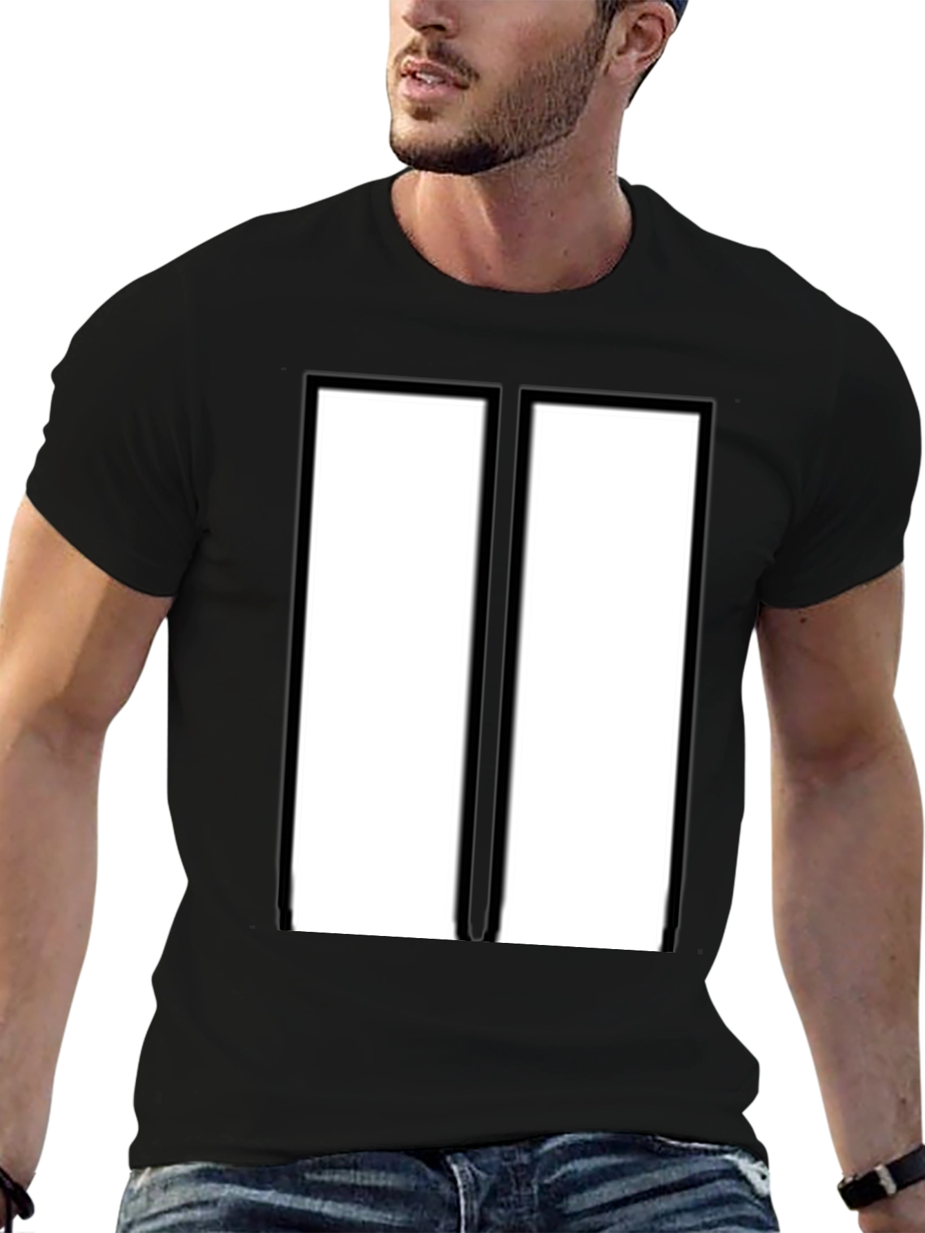 Black Modern Black & White Rectangular Design T-Shirt view 6