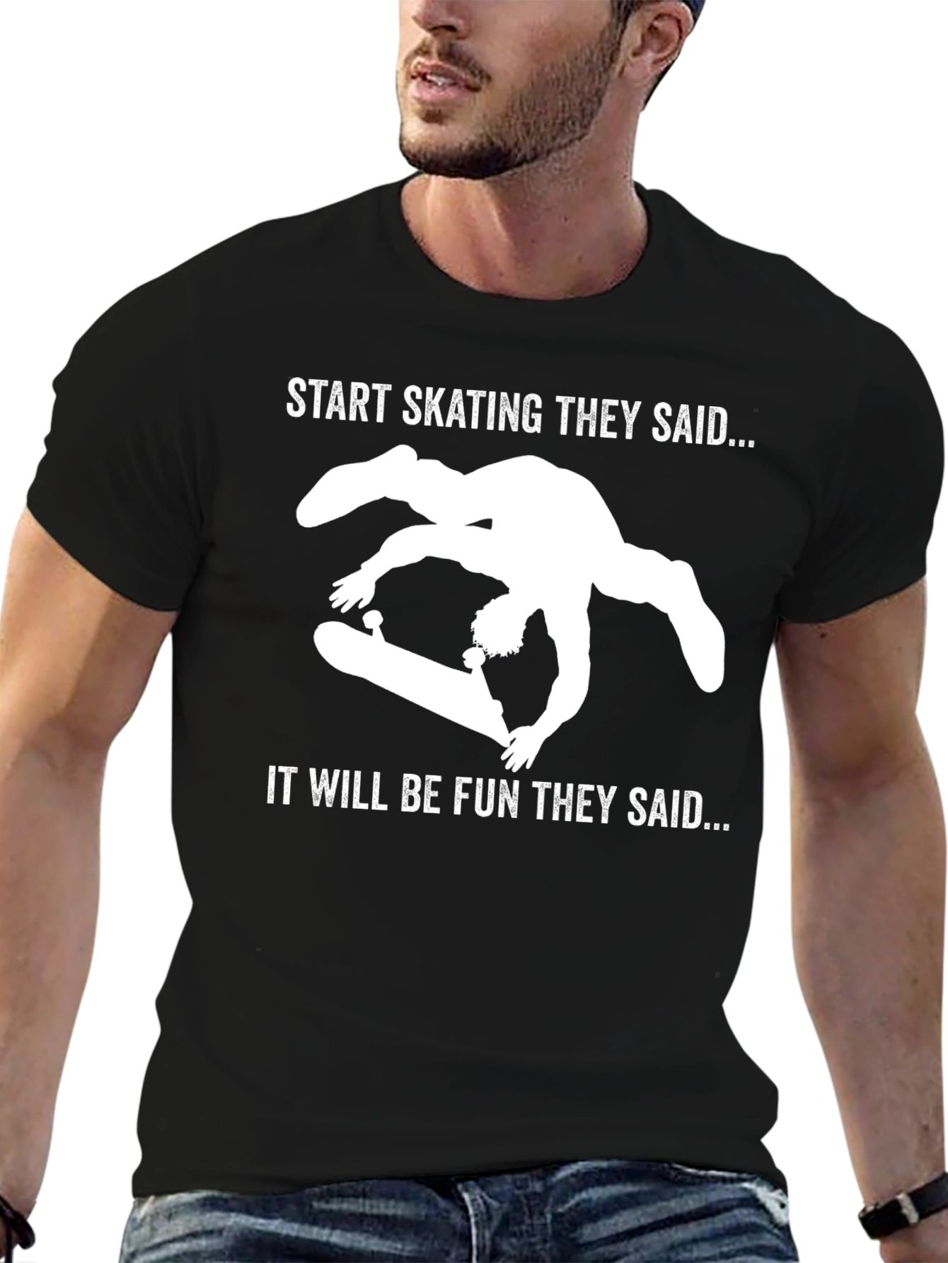 Black Skateboarding Fail Funny Graphic Tee view 6