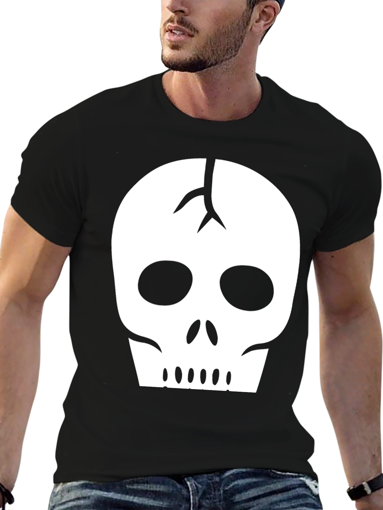Black Skull Graphic Tee - Black Cotton Casual Shirt view 6