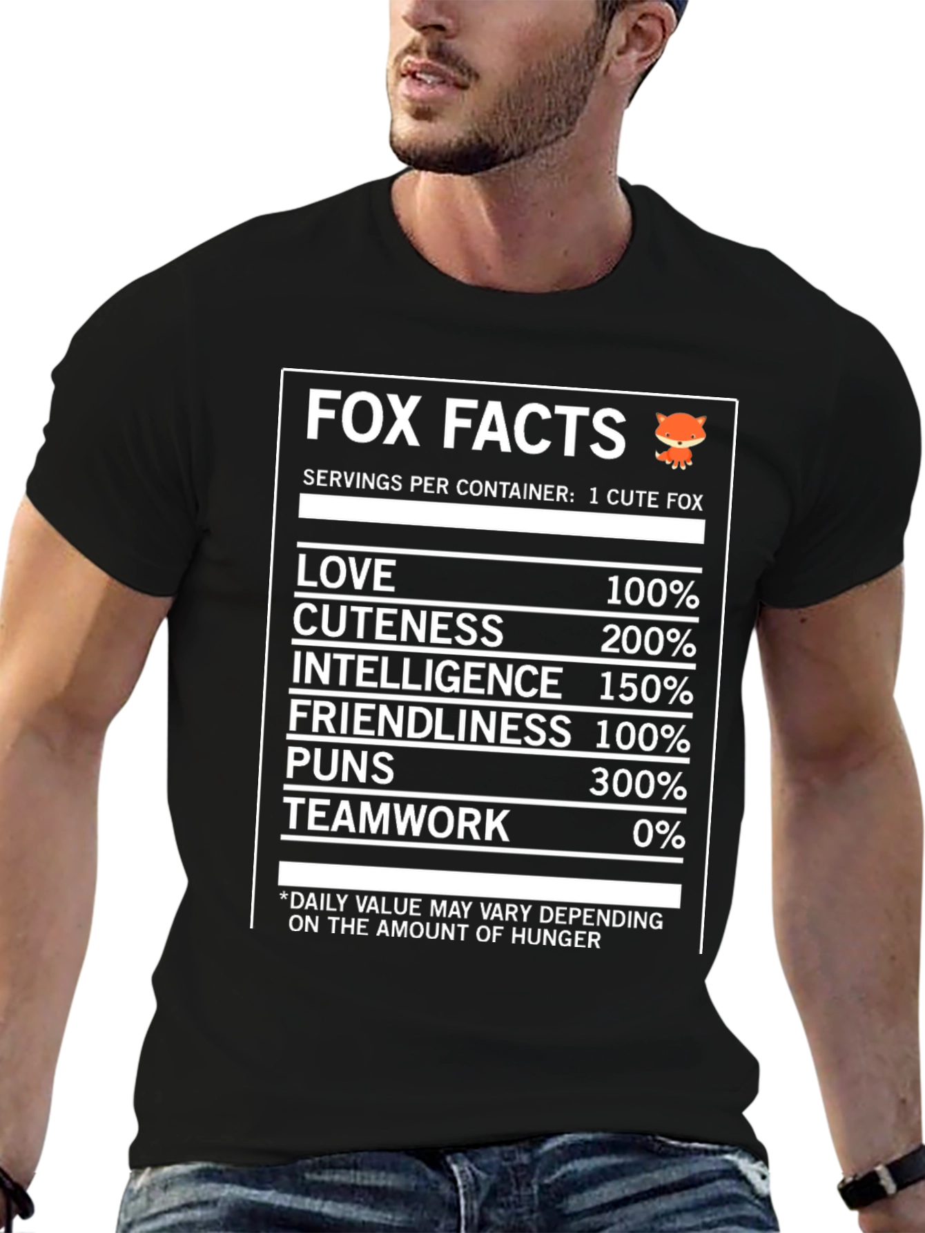 Black Fox Facts Nutrition T-Shirt - Love, Cuteness & Intelligence view 6