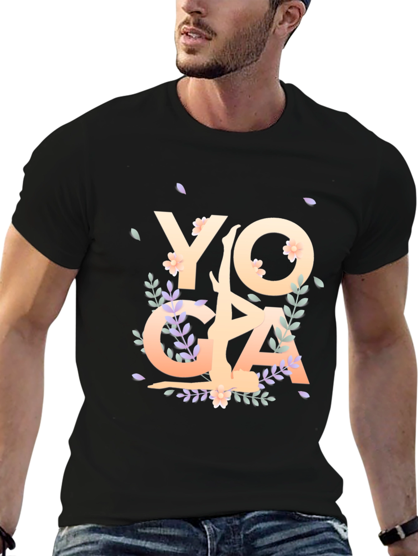 Black Yoga Floral Graphic T-Shirt view 6