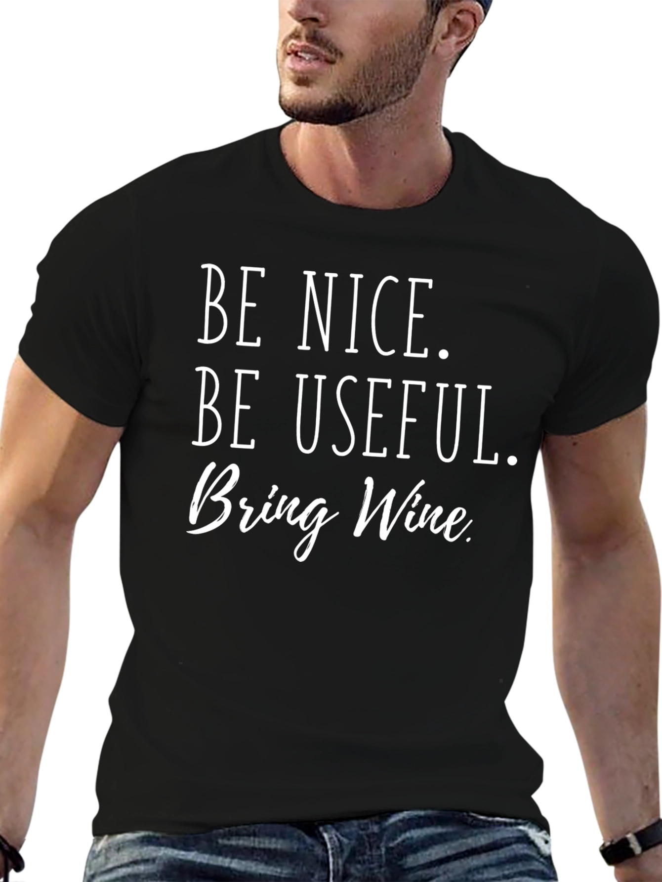 Black Be Nice, Be Useful, Bring Wine Graphic Tee view 6