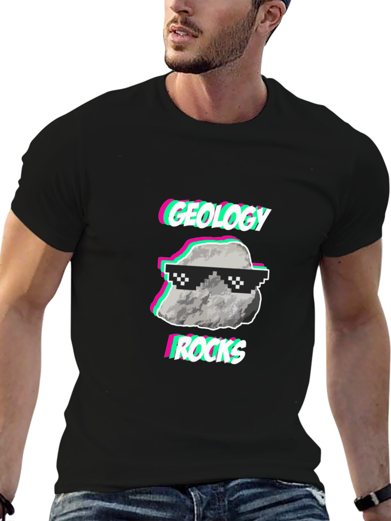 Black Geology Rocks T-Shirt - Cool Rock with Shades Tee view 6