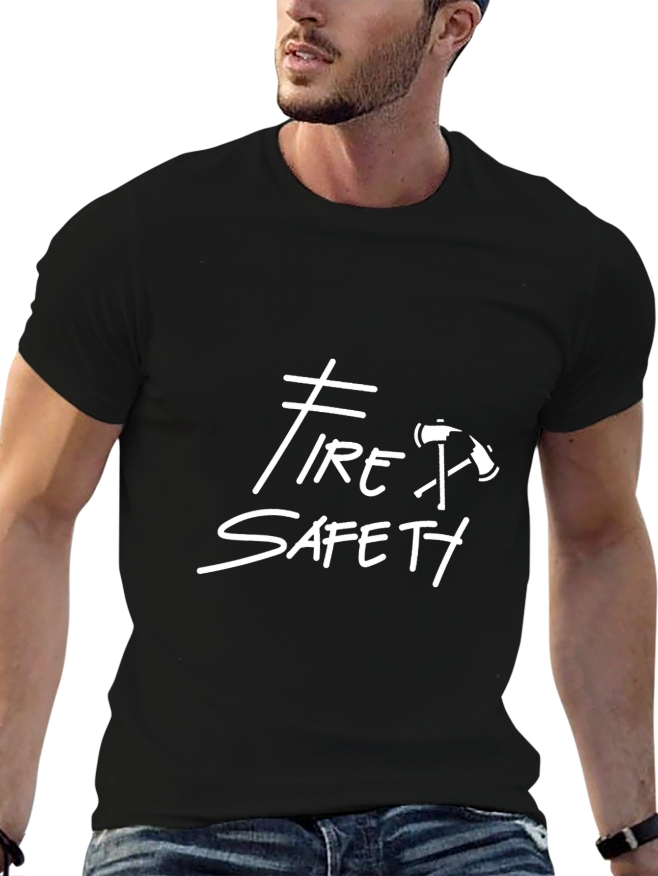 Black Fire Safety Graphic Tee - Black Cotton Blend T-Shirt view 6