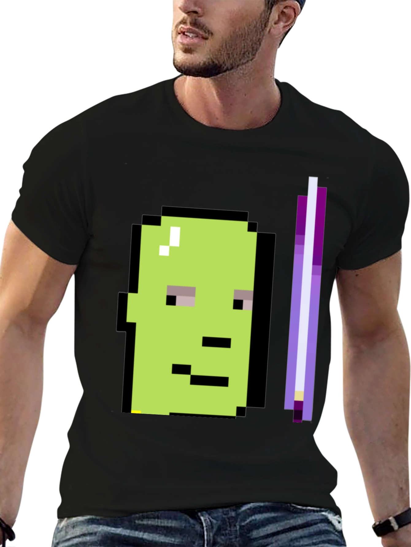 Black Pixel Art Character Graphic Tee - Black T-Shirt view 6