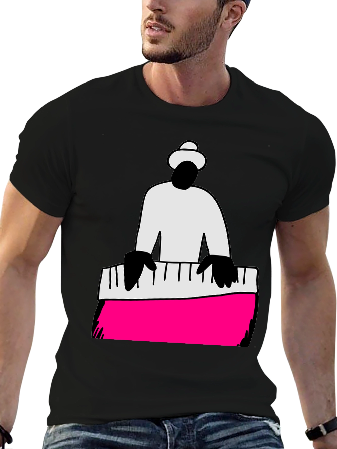 Black Piano Man Graphic Tee - Cool Musician T-Shirt view 6