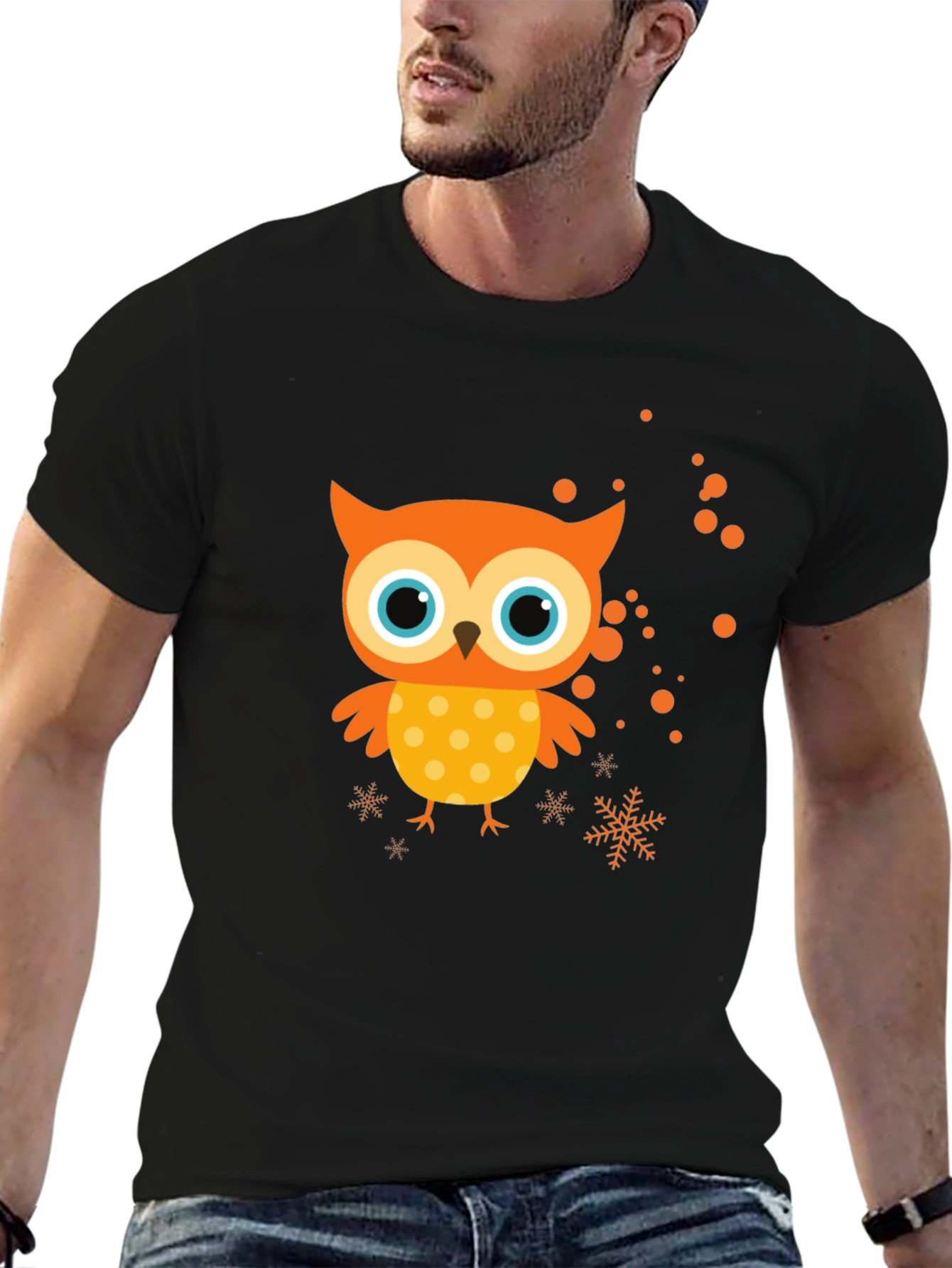 Black Owl Graphic Print Black T-Shirt view 6