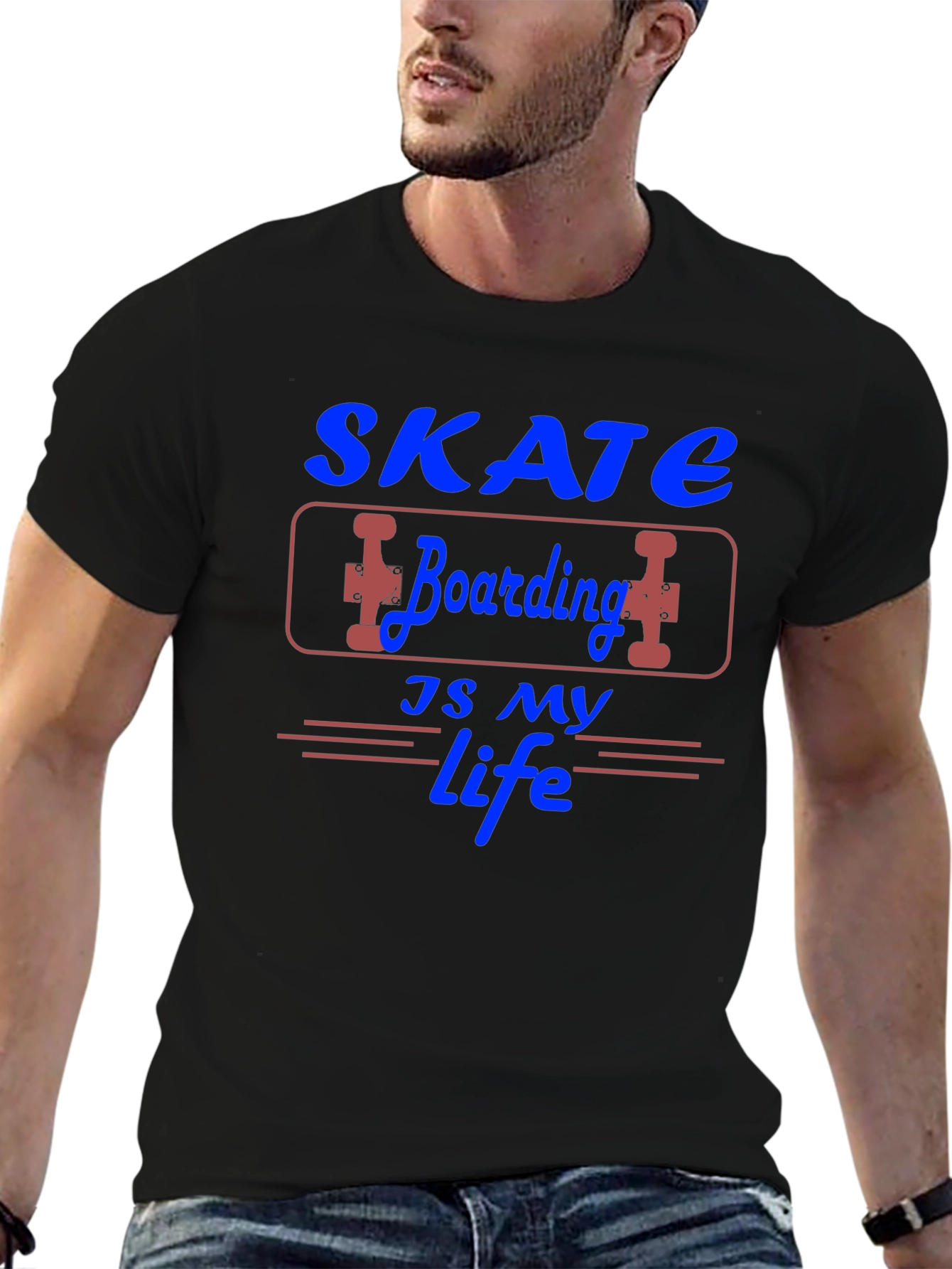 Black Skate Boarding is My Life Graphic T-Shirt view 6