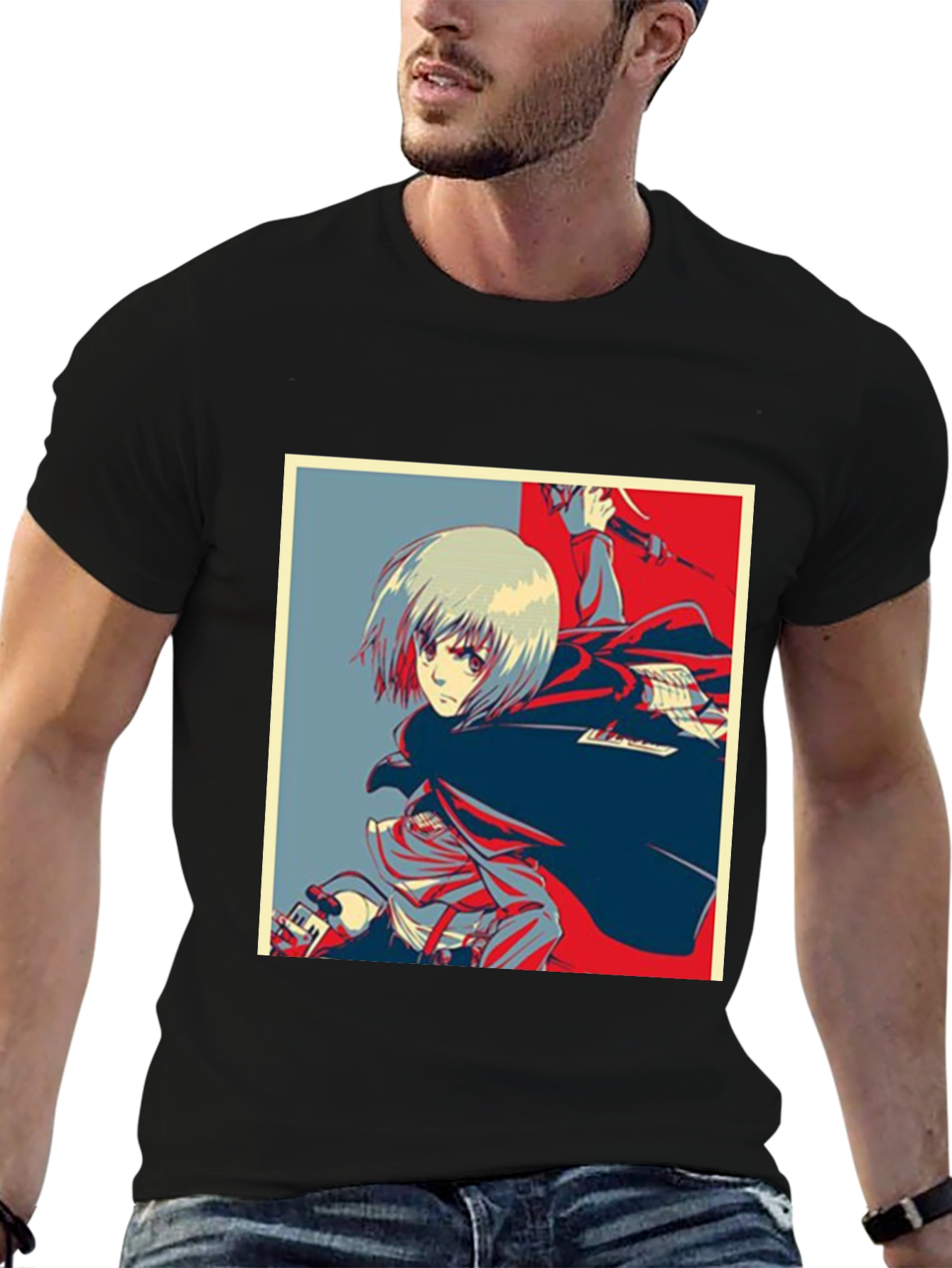 Black Anime Graphic T-Shirt - Attack on Titan Style view 6
