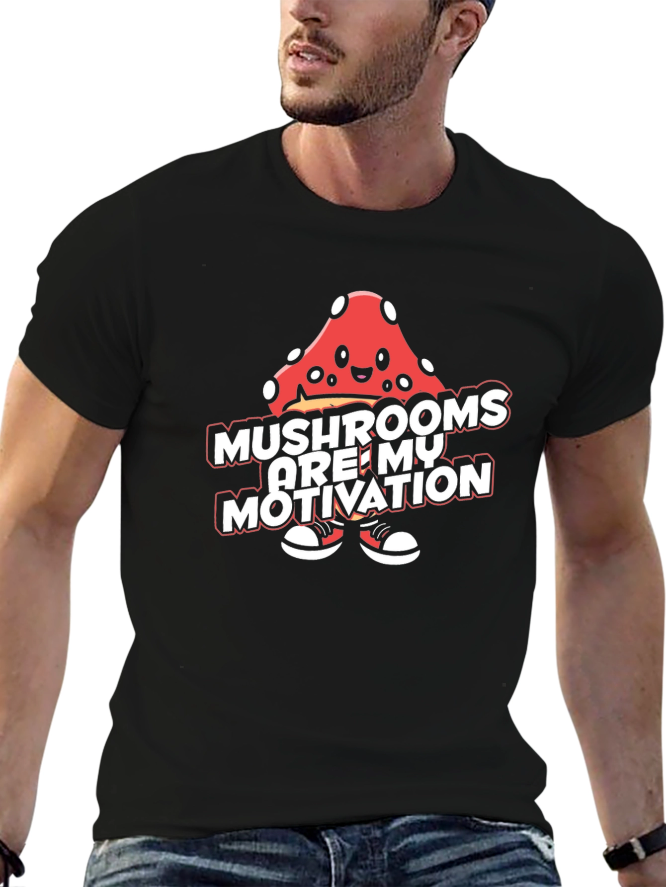 Black Mushroom Motivation Tee - Black Graphic T-Shirt view 6