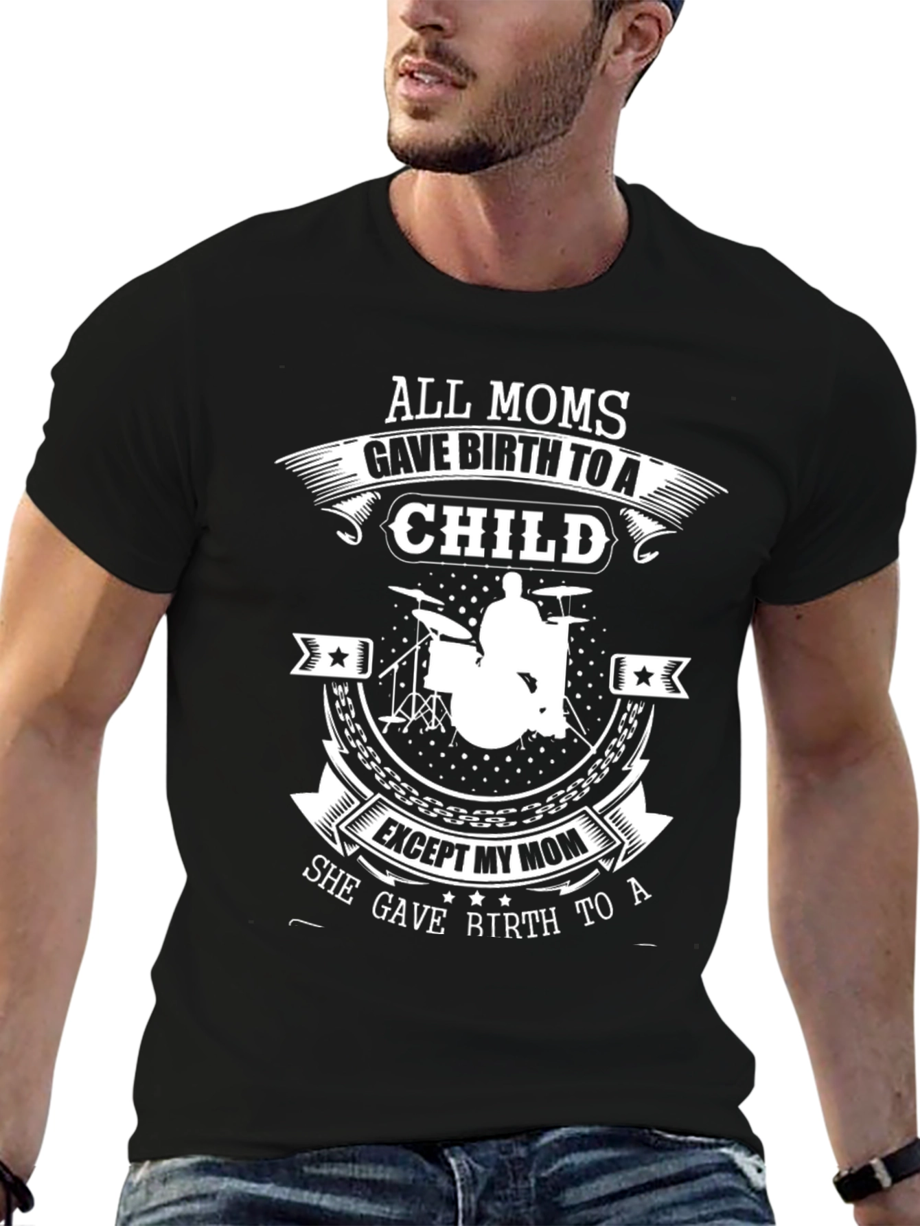 Black Drummer Mom T-Shirt - All Moms Gave Birth to a Child view 6
