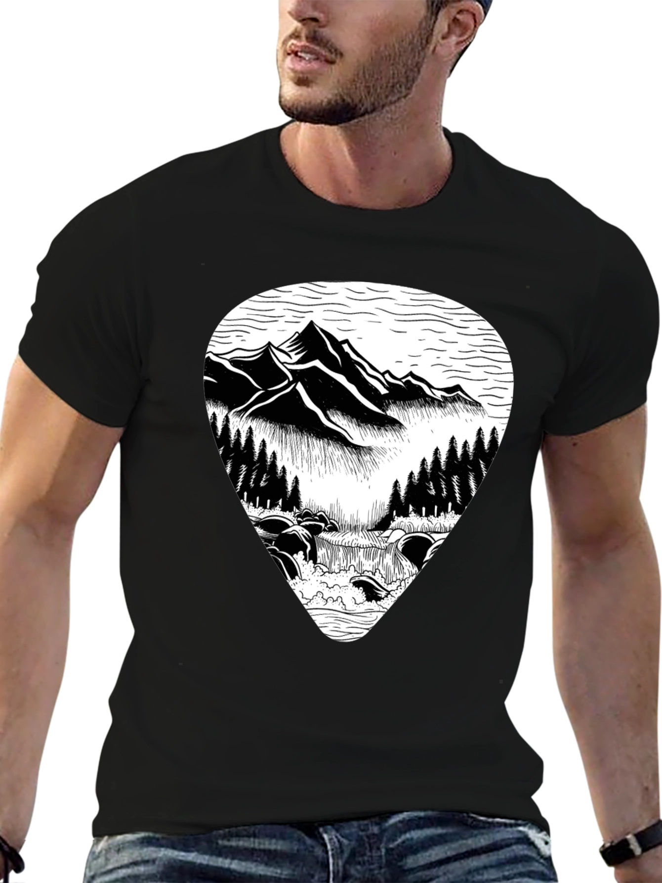 Black Mountain River Graphic Tee - Nature Inspired T-Shirt view 6