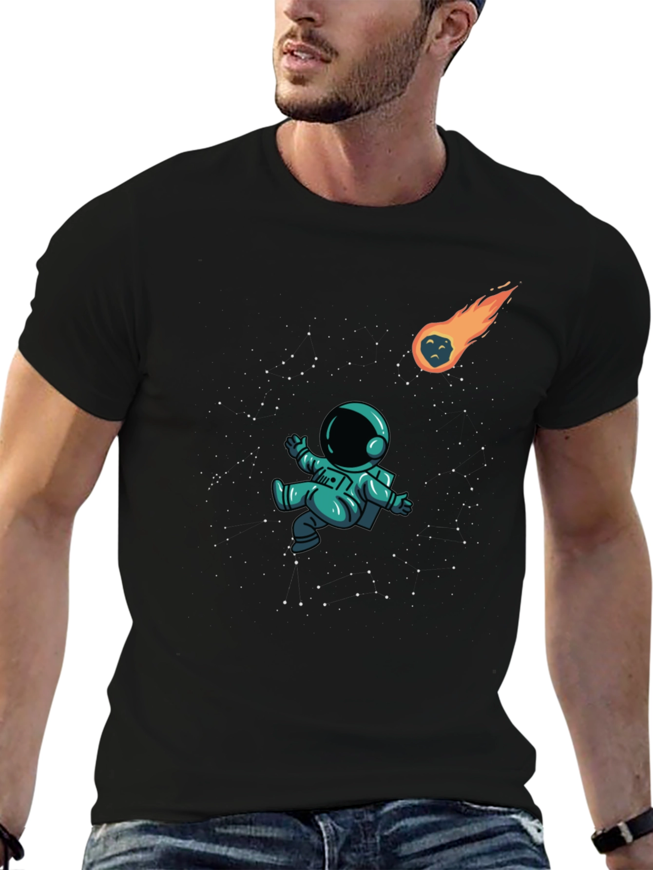 Black Astronaut in Space Black T-Shirt view 6
