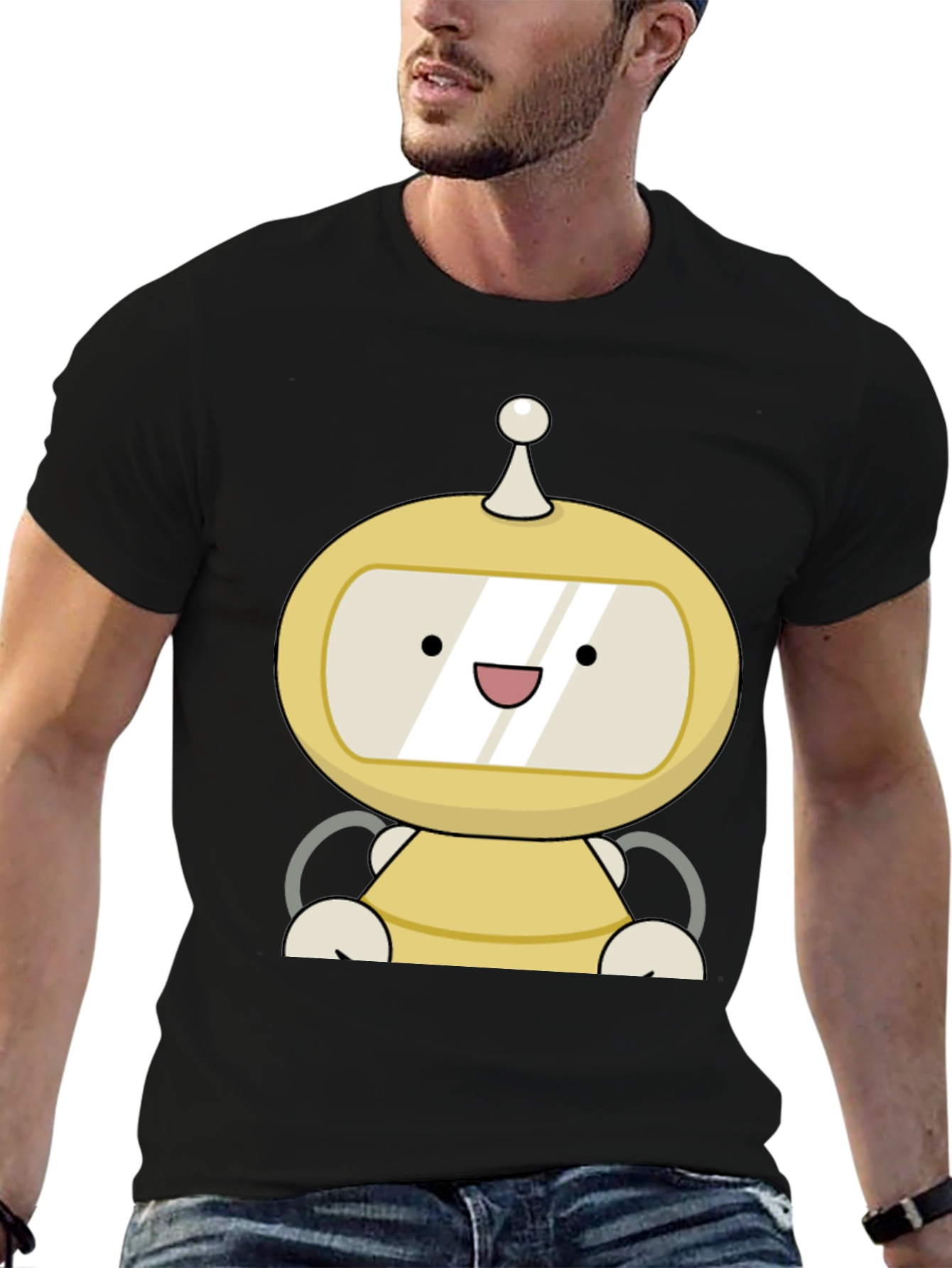 Black Cute Robot Graphic Black T-Shirt view 6
