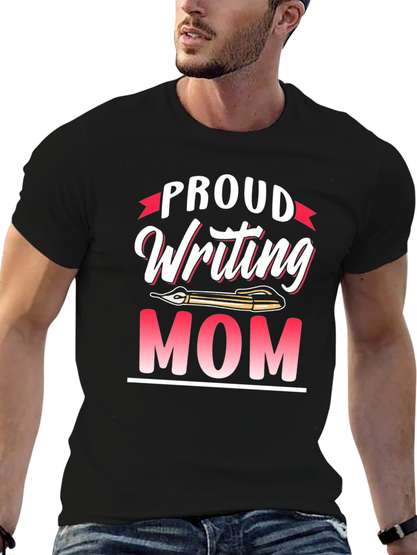 Black Proud Writing Mom T-Shirt - Novelty Tee view 6