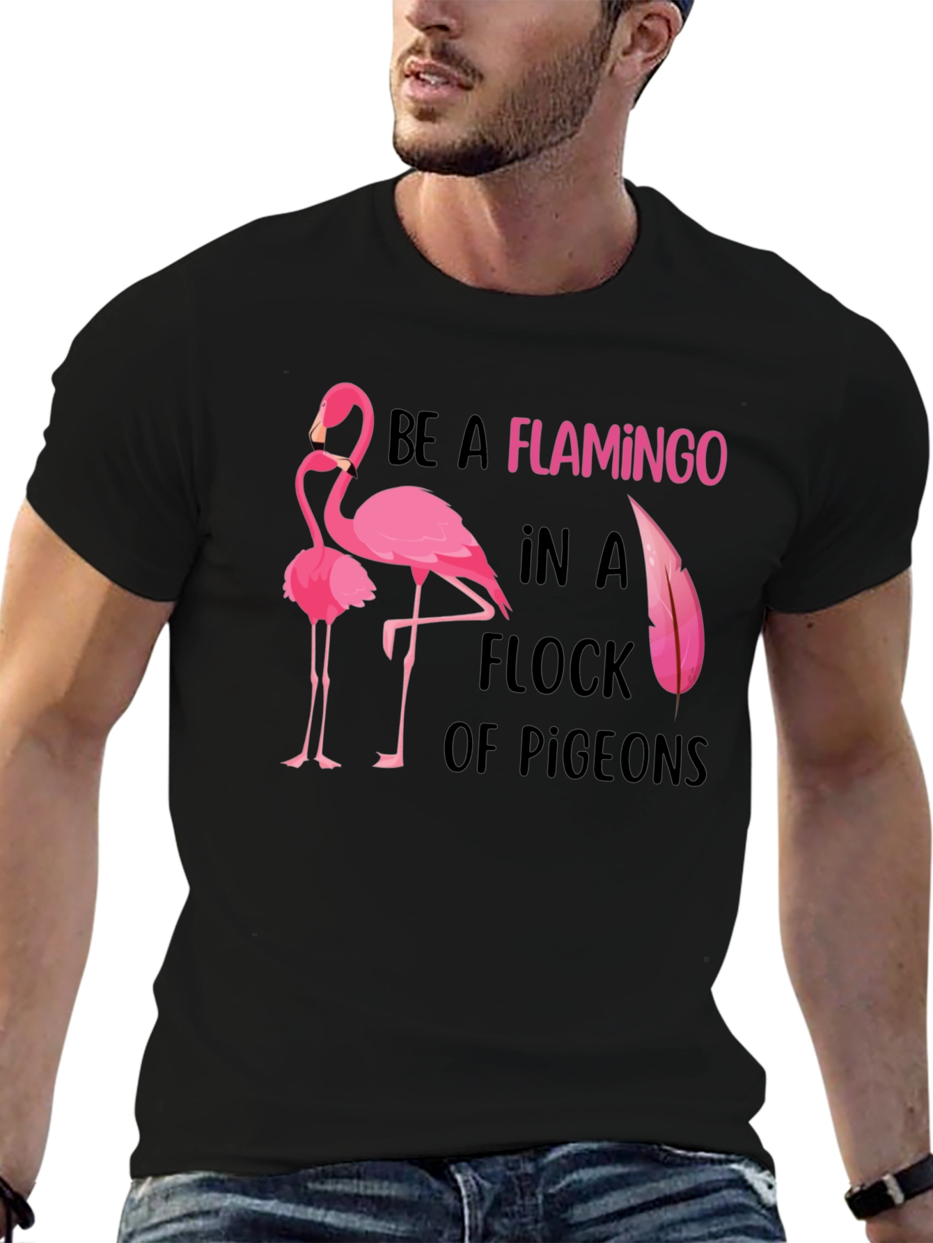 Black Be a Flamingo Graphic Tee - Statement T-Shirt view 6