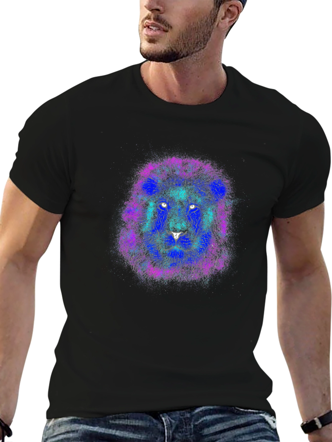 Black Lion Head Graphic T-Shirt - Bold Colors view 6