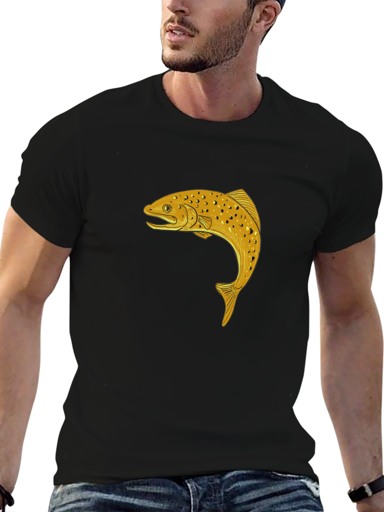 Black Trout Graphic Tee - Black Cotton T-Shirt view 6