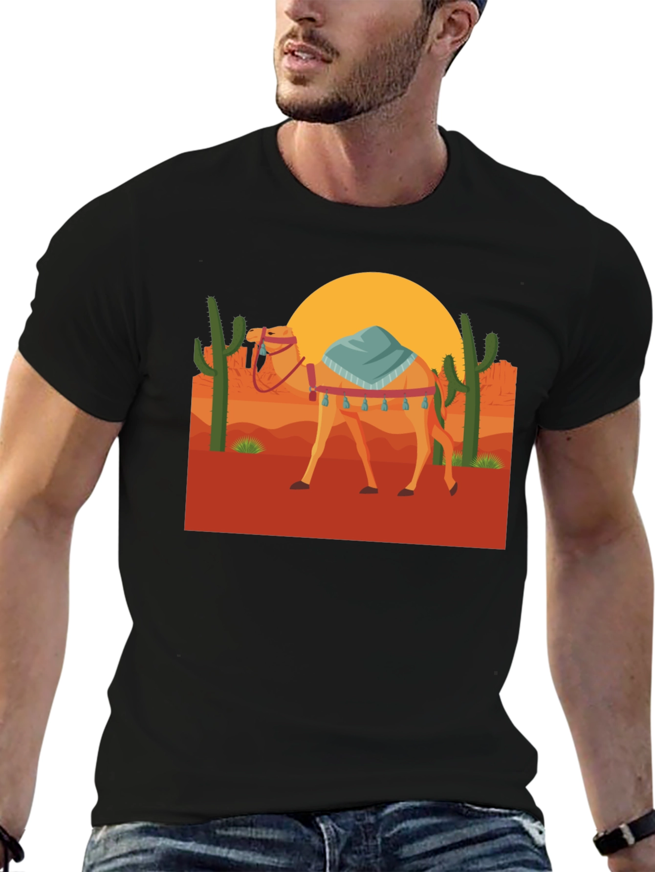 Black Desert Camel Graphic Tee - Unisex Black T-Shirt view 6